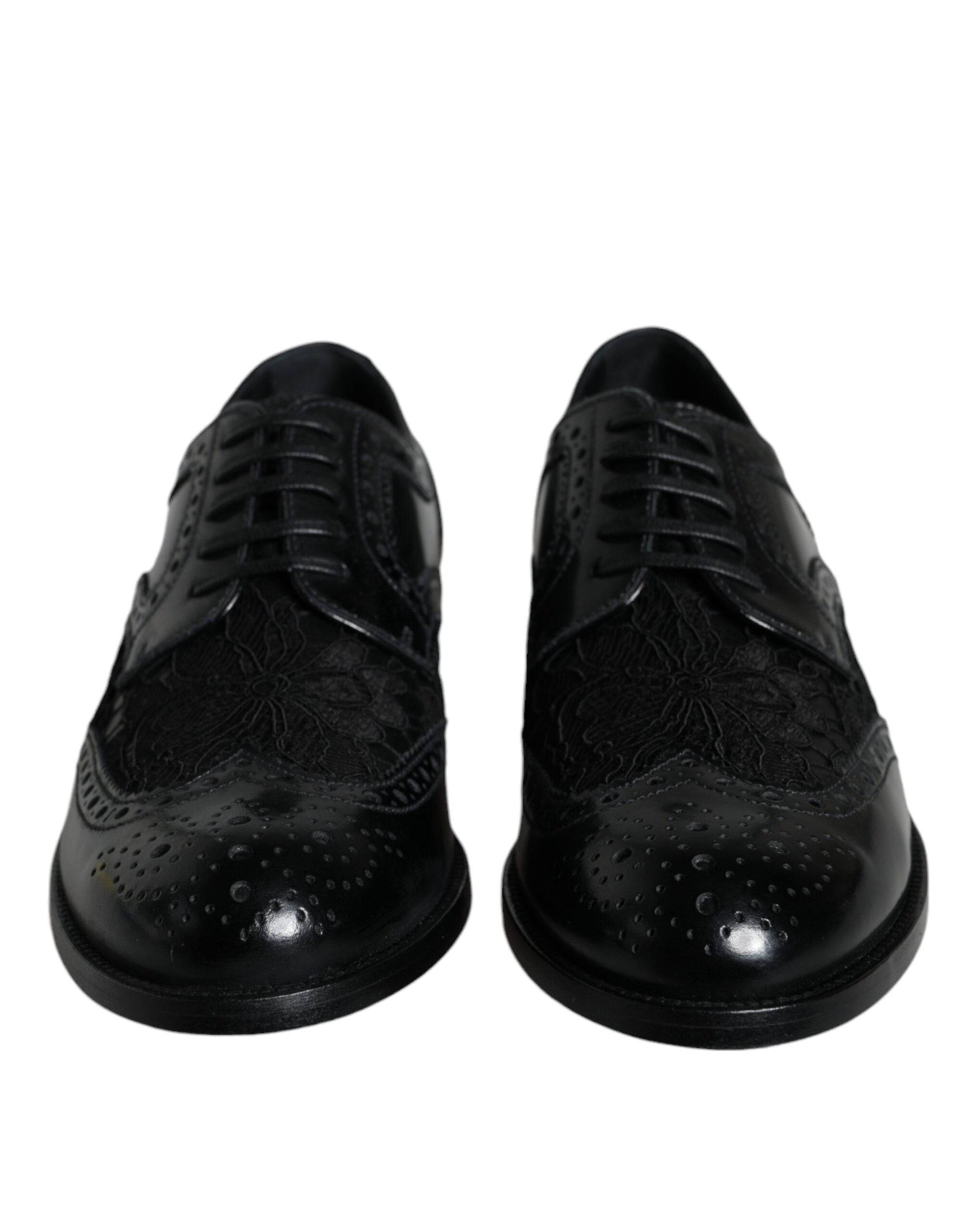 Dolce & Gabbana Black Leather Floral Lace Dress Formal Shoes - ACCEXO
