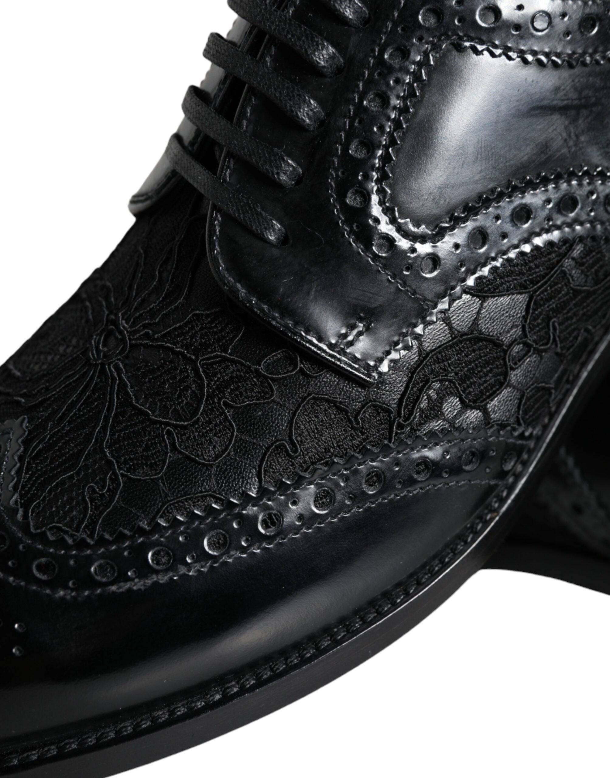 Dolce & Gabbana Black Leather Floral Lace Dress Formal Shoes - ACCEXO
