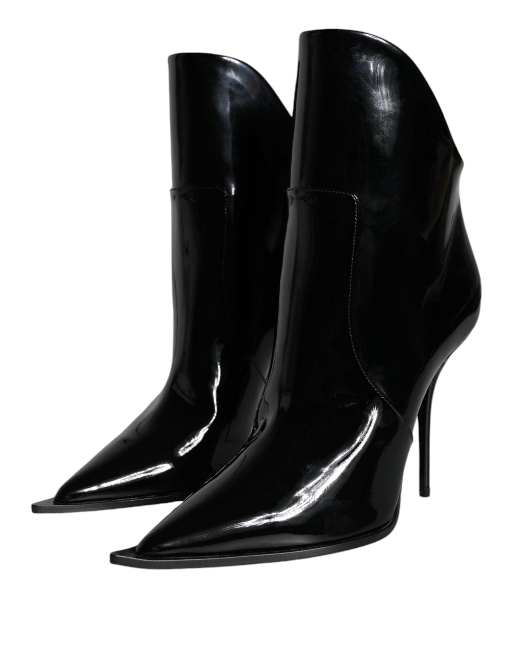 Dolce & Gabbana Black Patent Leather Pointed Ankle Boots Shoes - ACCEXO