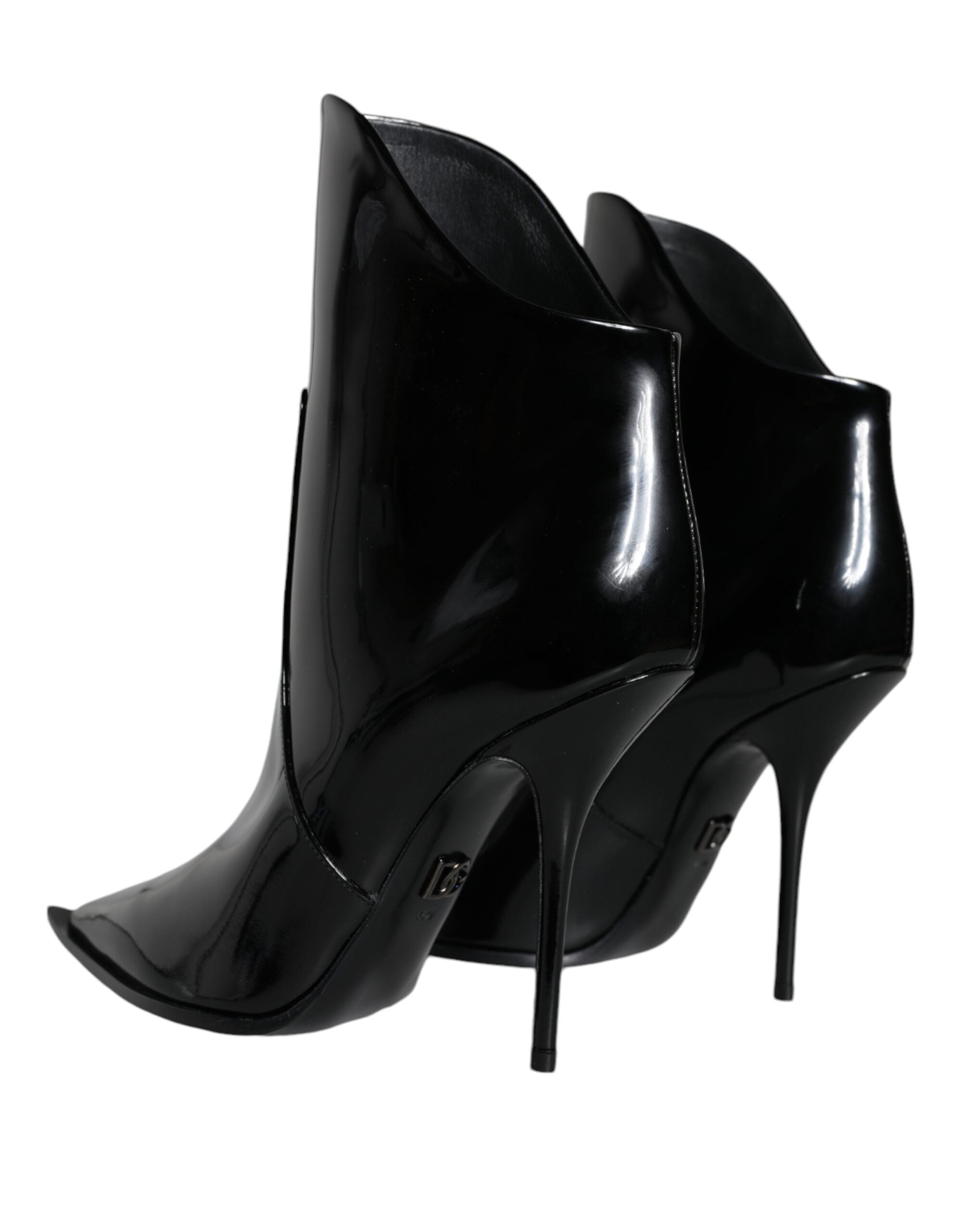 Dolce & Gabbana Black Patent Leather Pointed Ankle Boots Shoes - ACCEXO