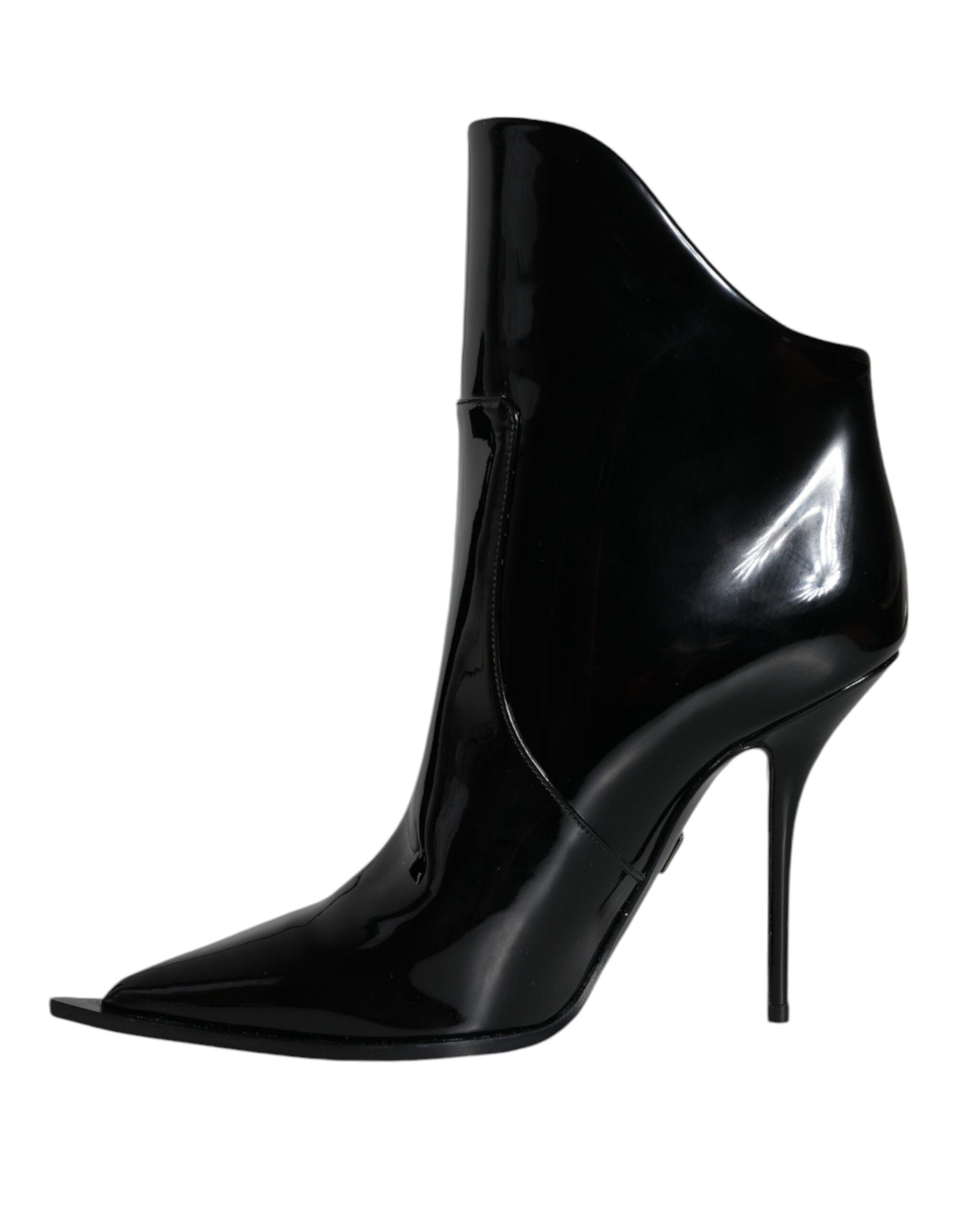 Dolce & Gabbana Black Patent Leather Pointed Ankle Boots Shoes - ACCEXO