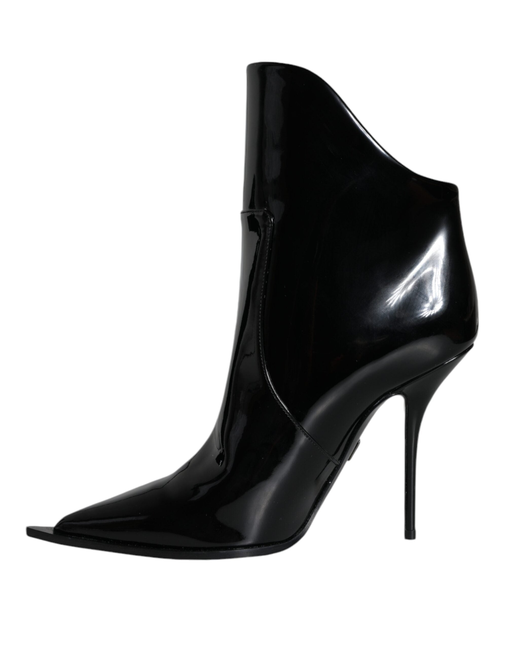 Dolce & Gabbana Black Patent Leather Pointed Ankle Boots Shoes - ACCEXO