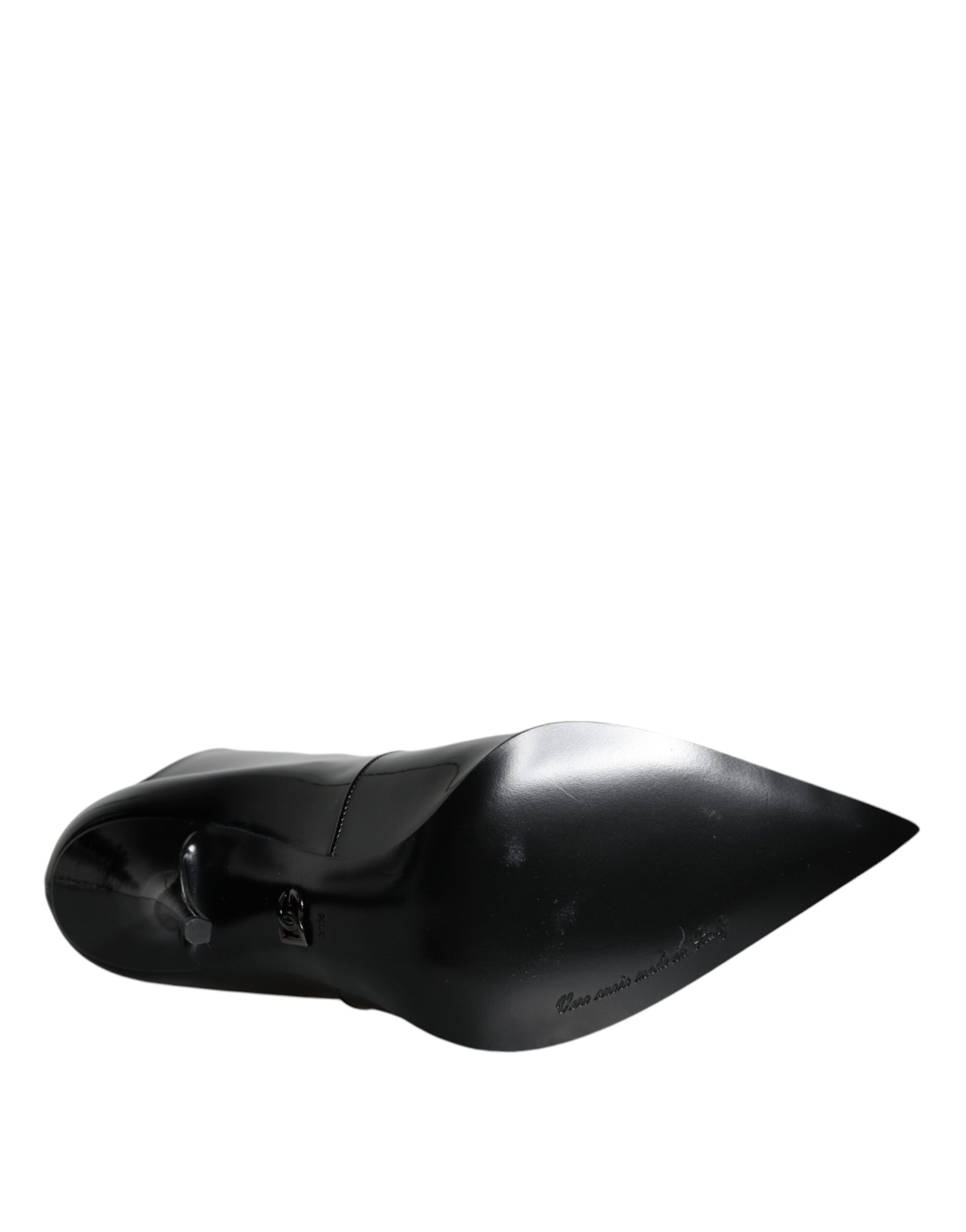 Dolce & Gabbana Black Patent Leather Pointed Ankle Boots Shoes - ACCEXO