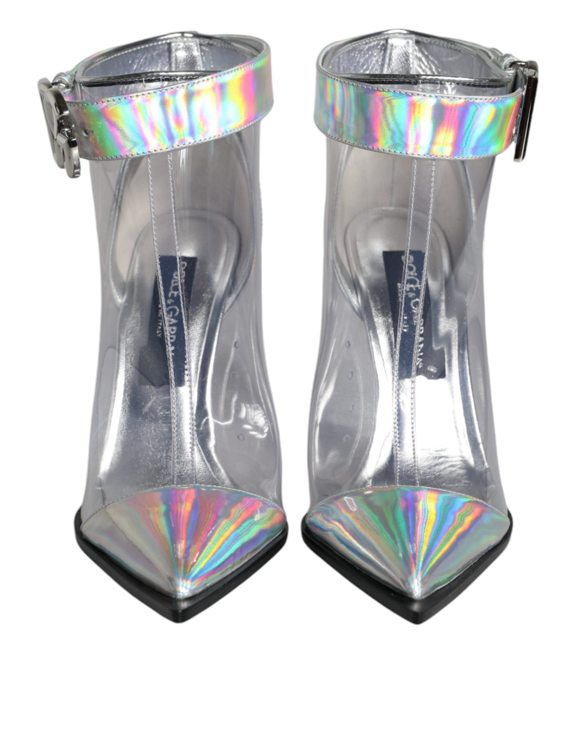 Dolce & Gabbana Silver Iridescent PVC Pointed Short Boots Shoes - ACCEXO