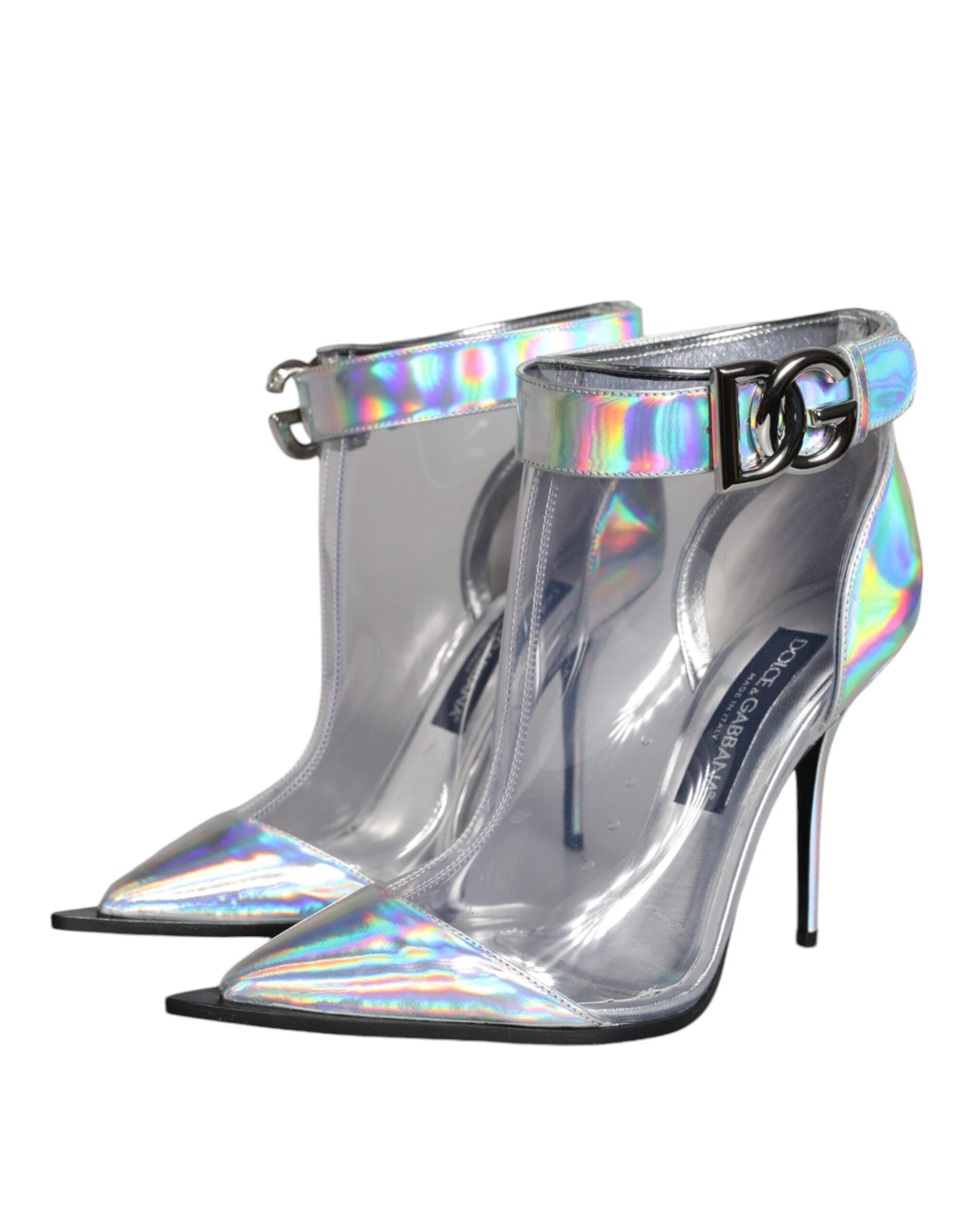 Dolce & Gabbana Silver Iridescent PVC Pointed Short Boots Shoes - ACCEXO
