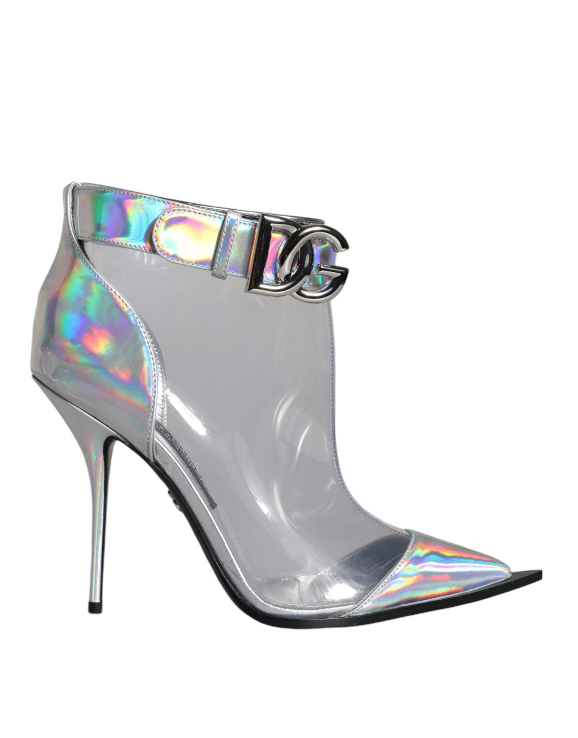 Dolce & Gabbana Silver Iridescent PVC Pointed Short Boots Shoes - ACCEXO
