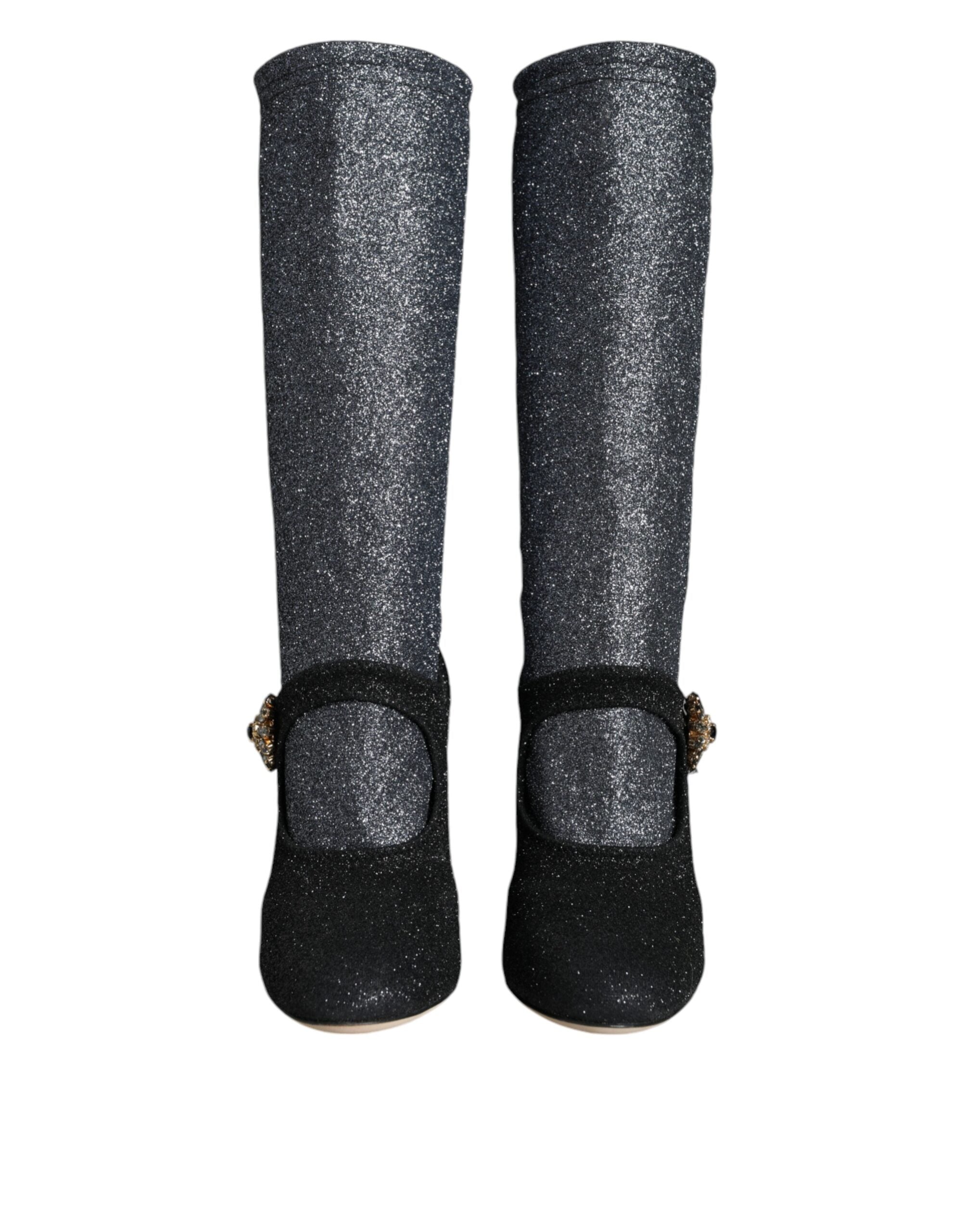 Dolce & Gabbana Black Crystal Mary Janes Booties Shoes - ACCEXO