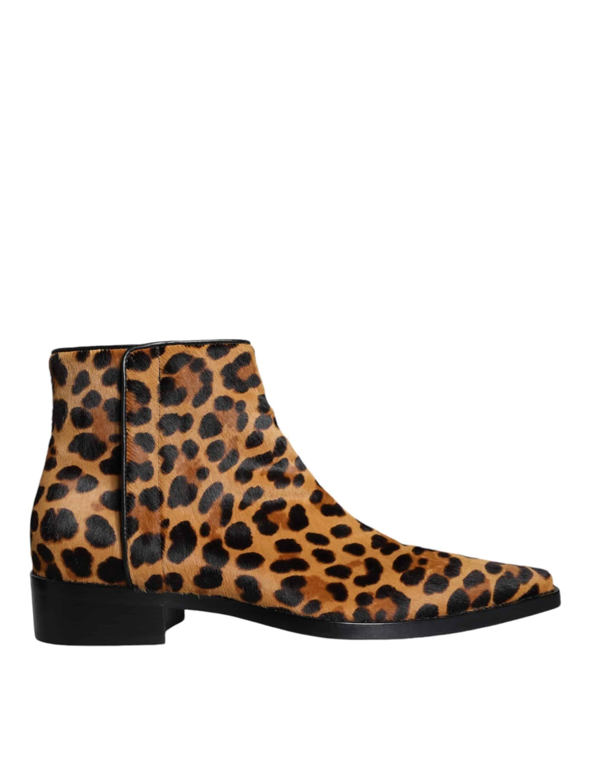 Dolce & Gabbana Brown Leopard Calf Fur Ankle Boots Shoes - ACCEXO