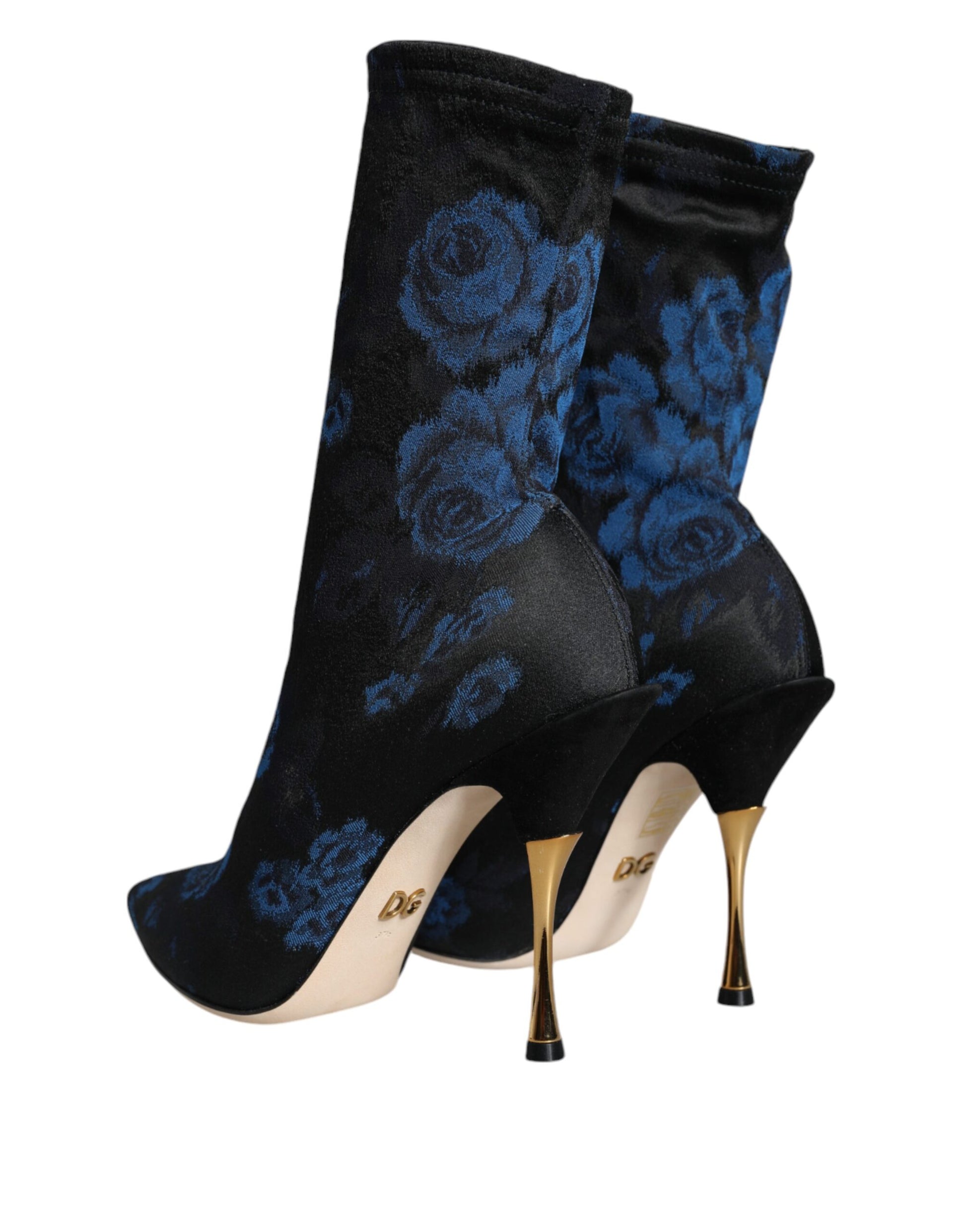 Dolce & Gabbana Black Floral Stretch Mid Calf Boots Shoes - ACCEXO