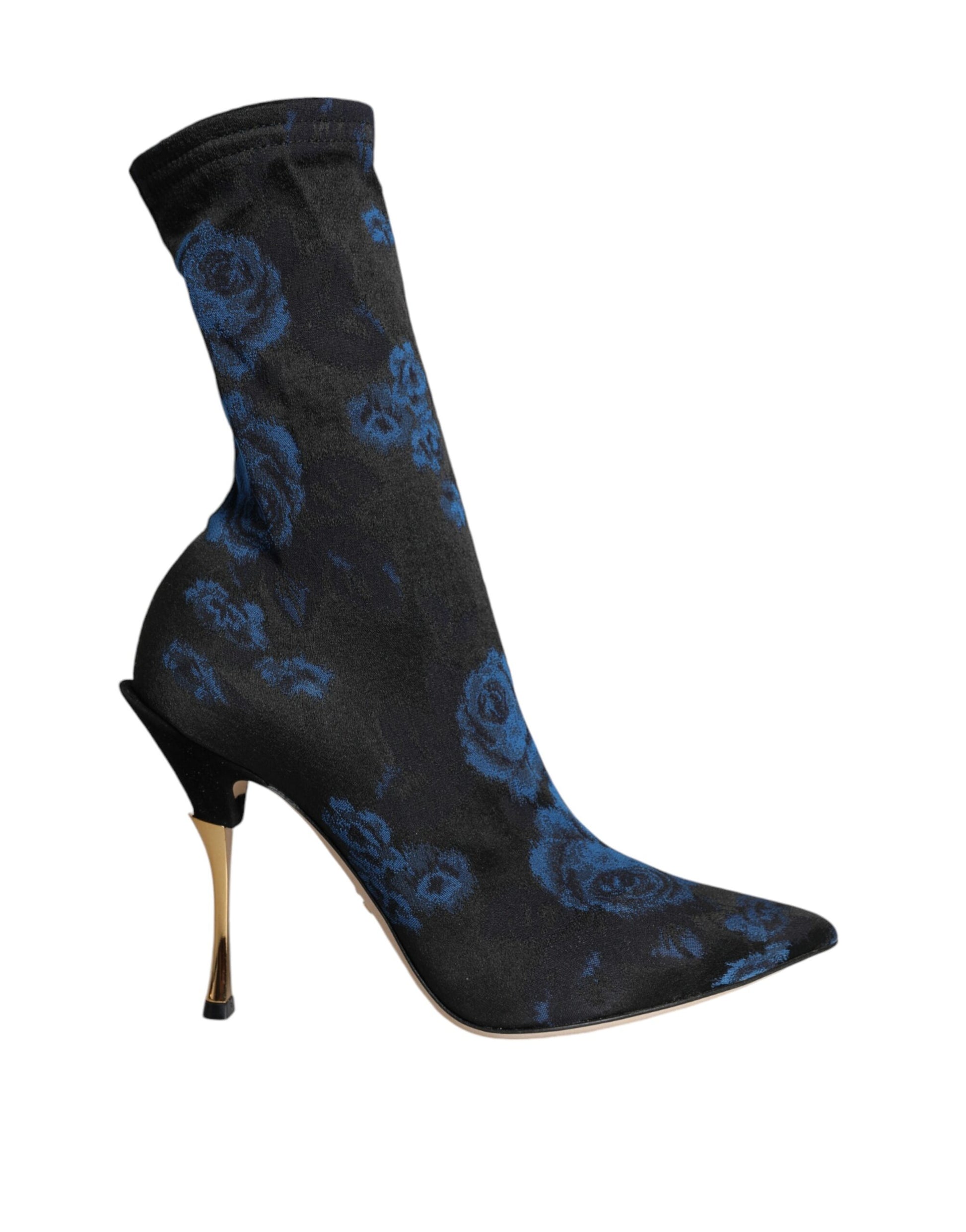 Dolce & Gabbana Black Floral Stretch Mid Calf Boots Shoes - ACCEXO