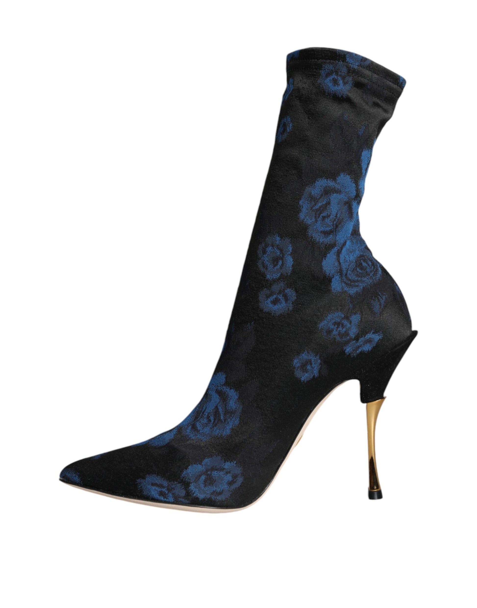 Dolce & Gabbana Black Floral Stretch Mid Calf Boots Shoes - ACCEXO