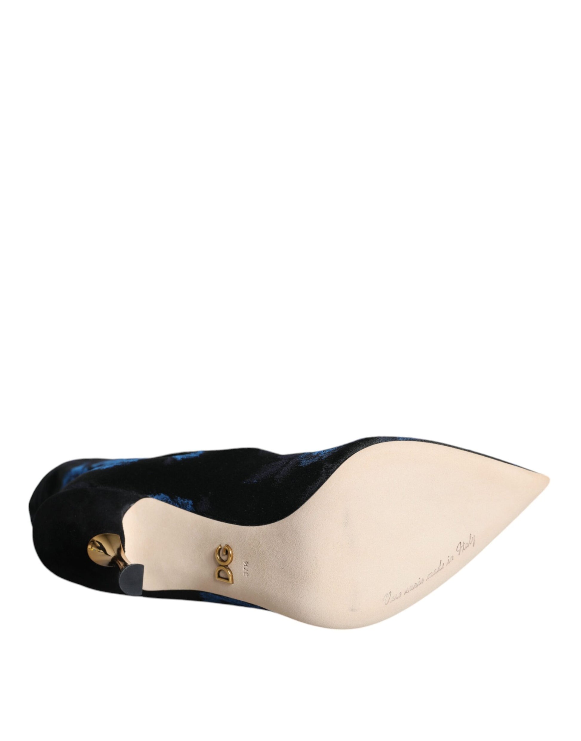 Dolce & Gabbana Black Floral Stretch Mid Calf Boots Shoes - ACCEXO