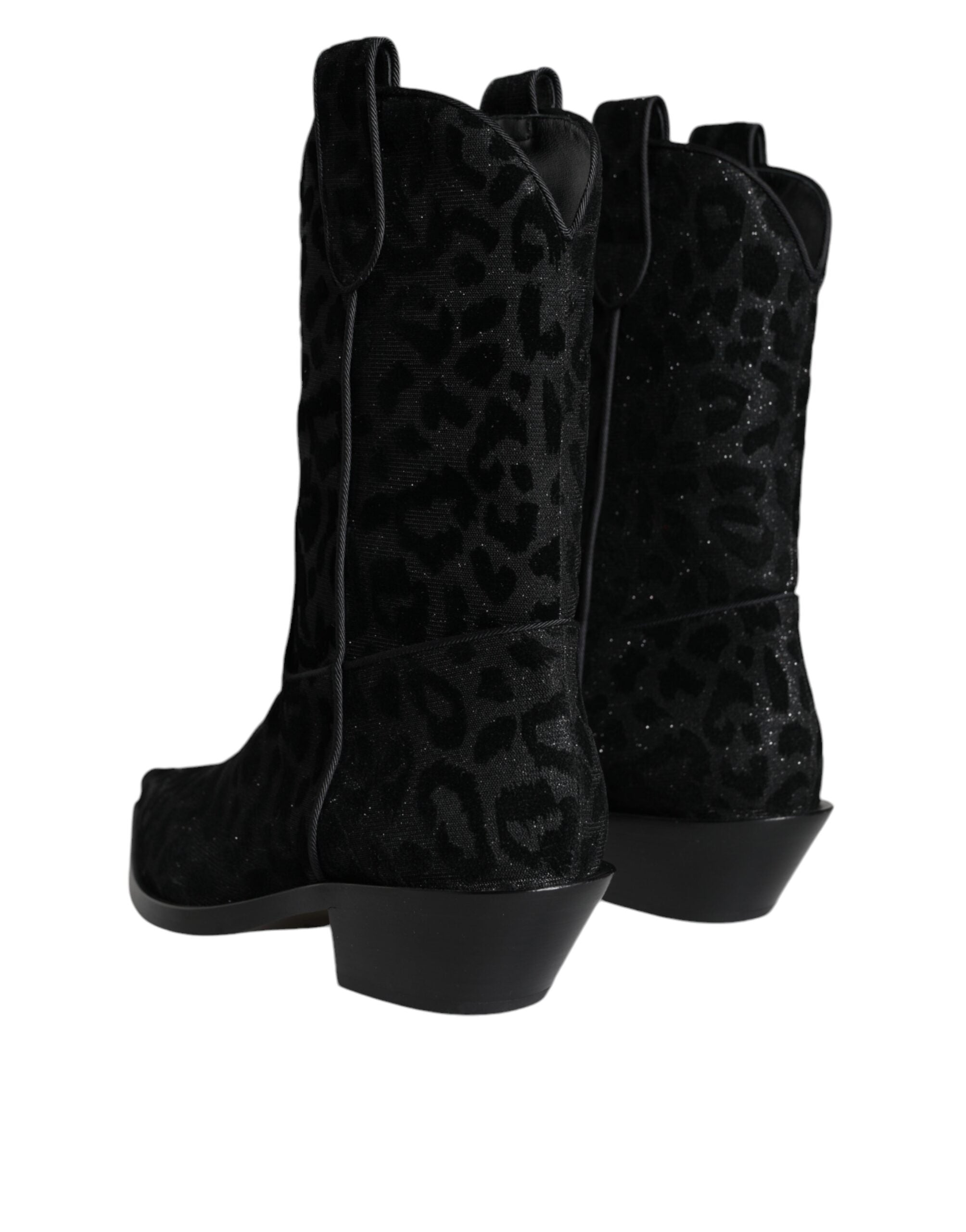 Dolce & Gabbana Black Gray Leopard Cowboy Boots Shoes - ACCEXO