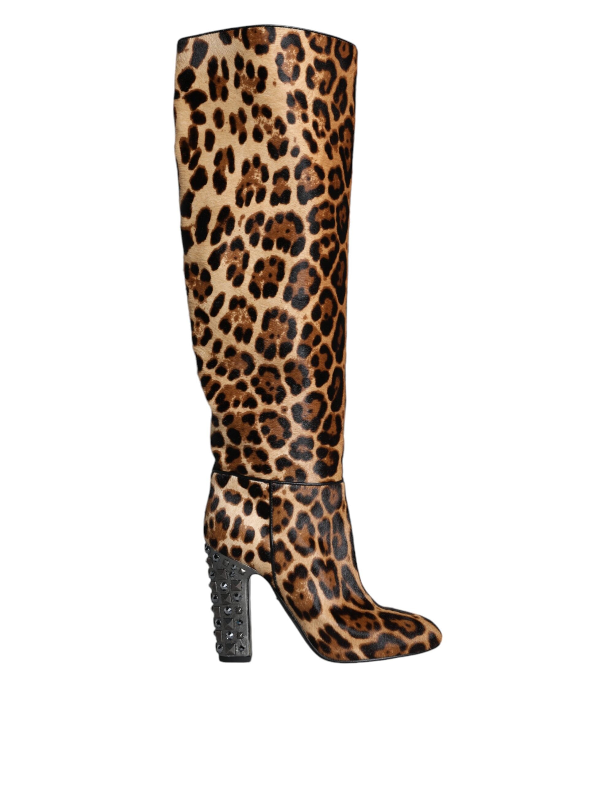 Dolce & Gabbana Beige Black Leopard Knee High Boots Shoes - ACCEXO