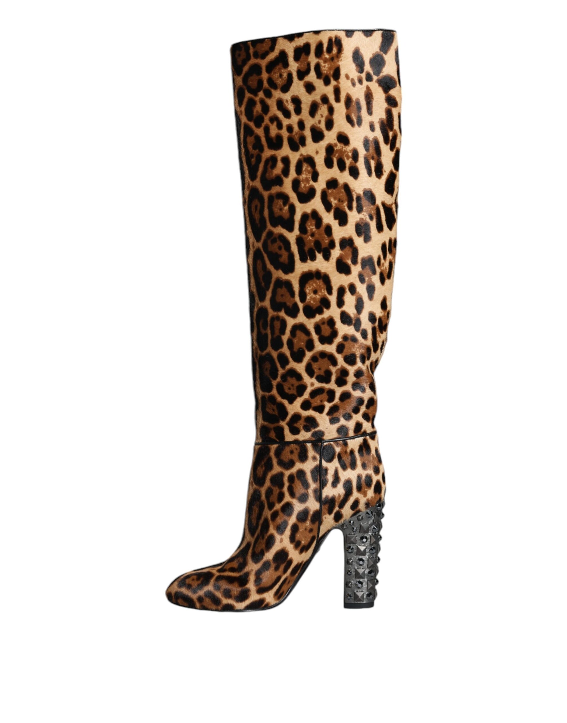 Dolce & Gabbana Beige Black Leopard Knee High Boots Shoes - ACCEXO