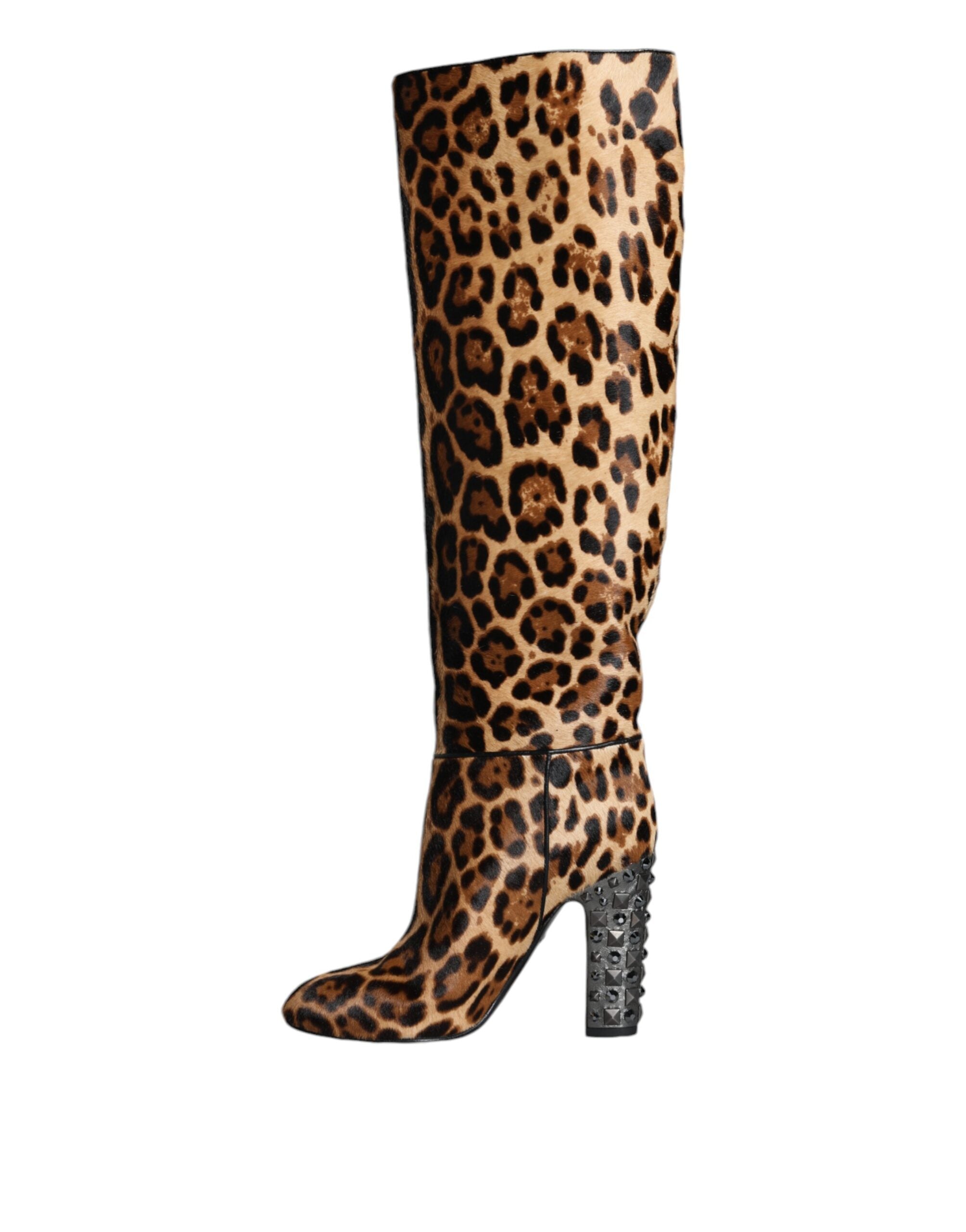 Dolce & Gabbana Beige Black Leopard Knee High Boots Shoes - ACCEXO