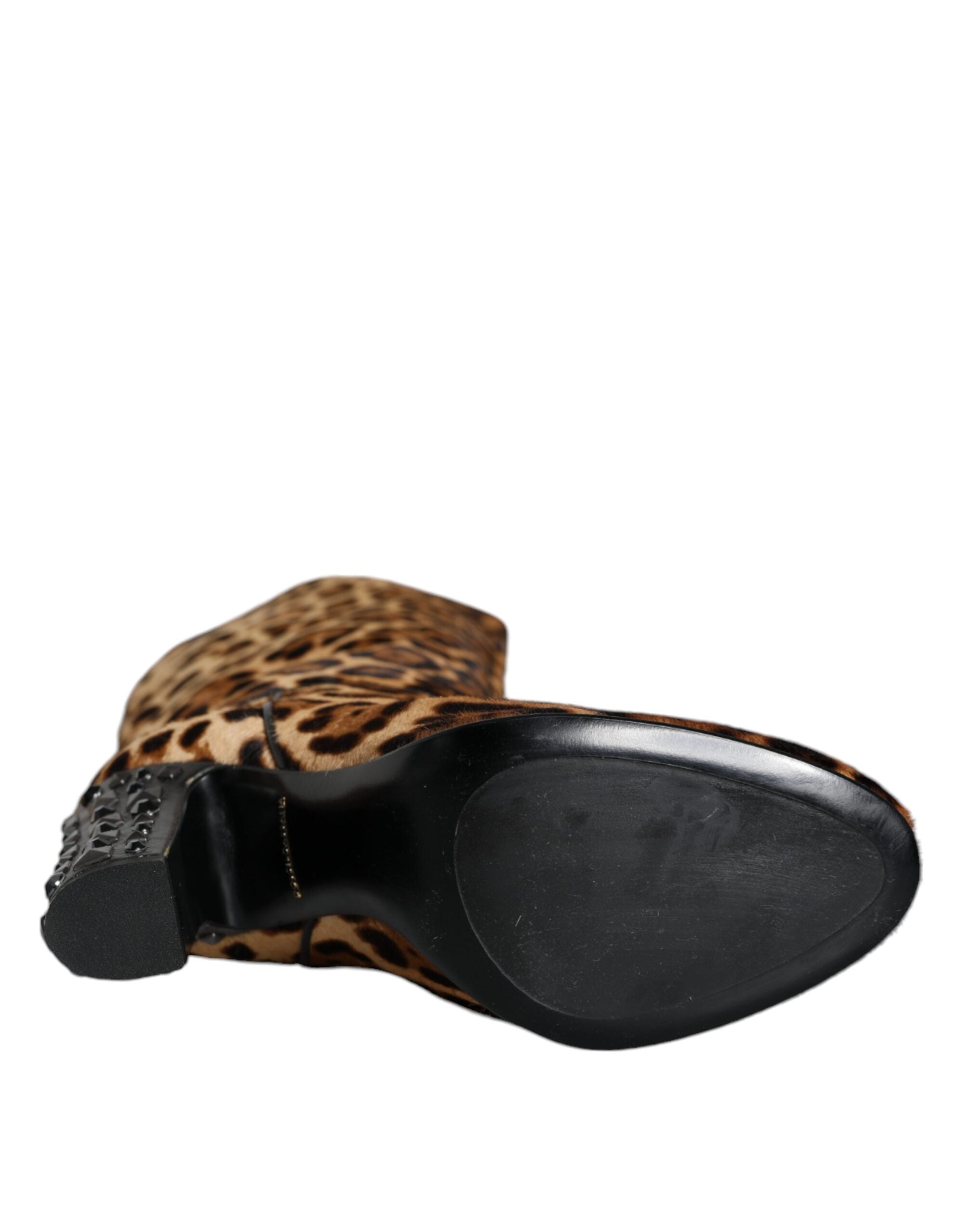 Dolce & Gabbana Beige Black Leopard Knee High Boots Shoes - ACCEXO
