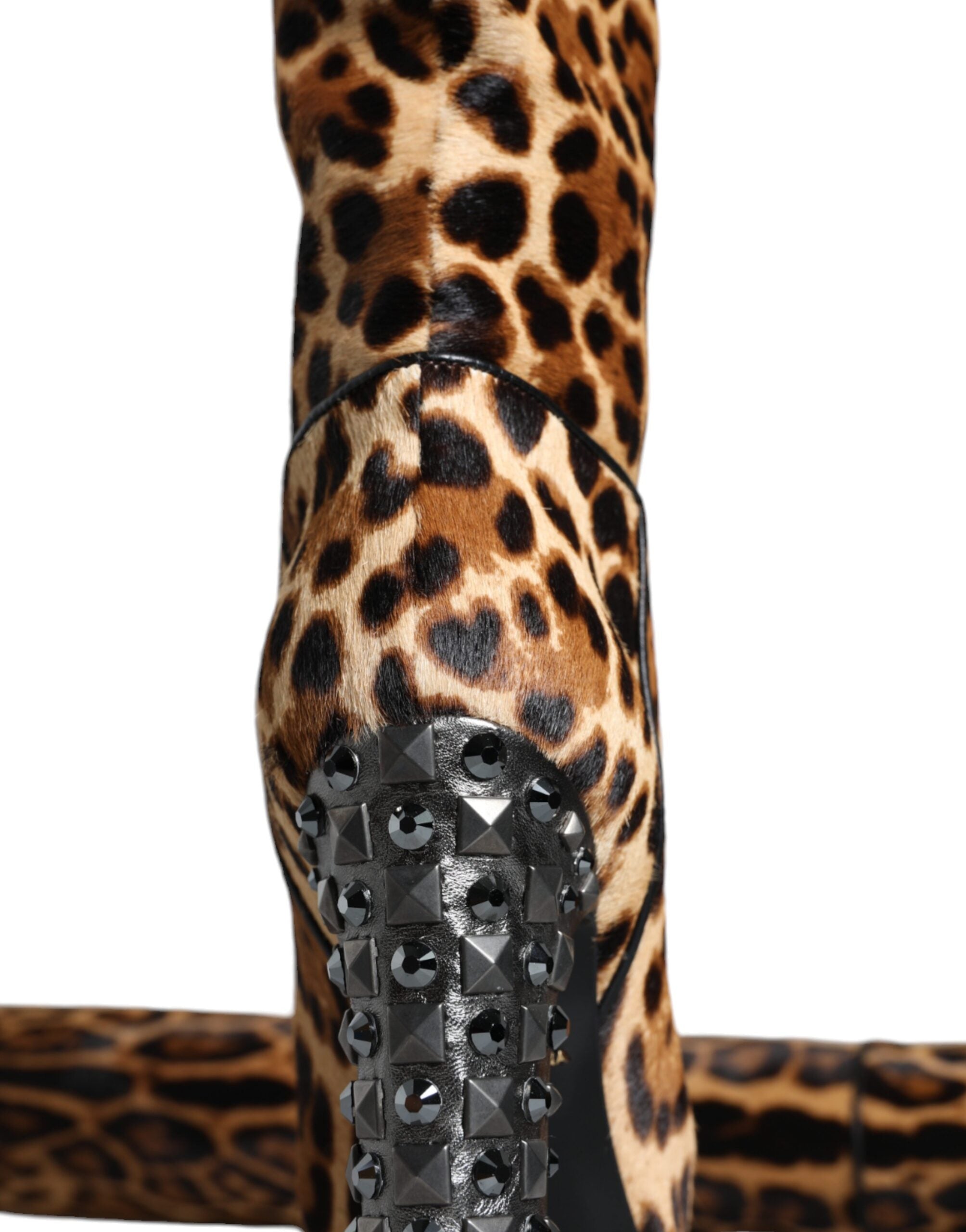 Dolce & Gabbana Beige Black Leopard Knee High Boots Shoes - ACCEXO