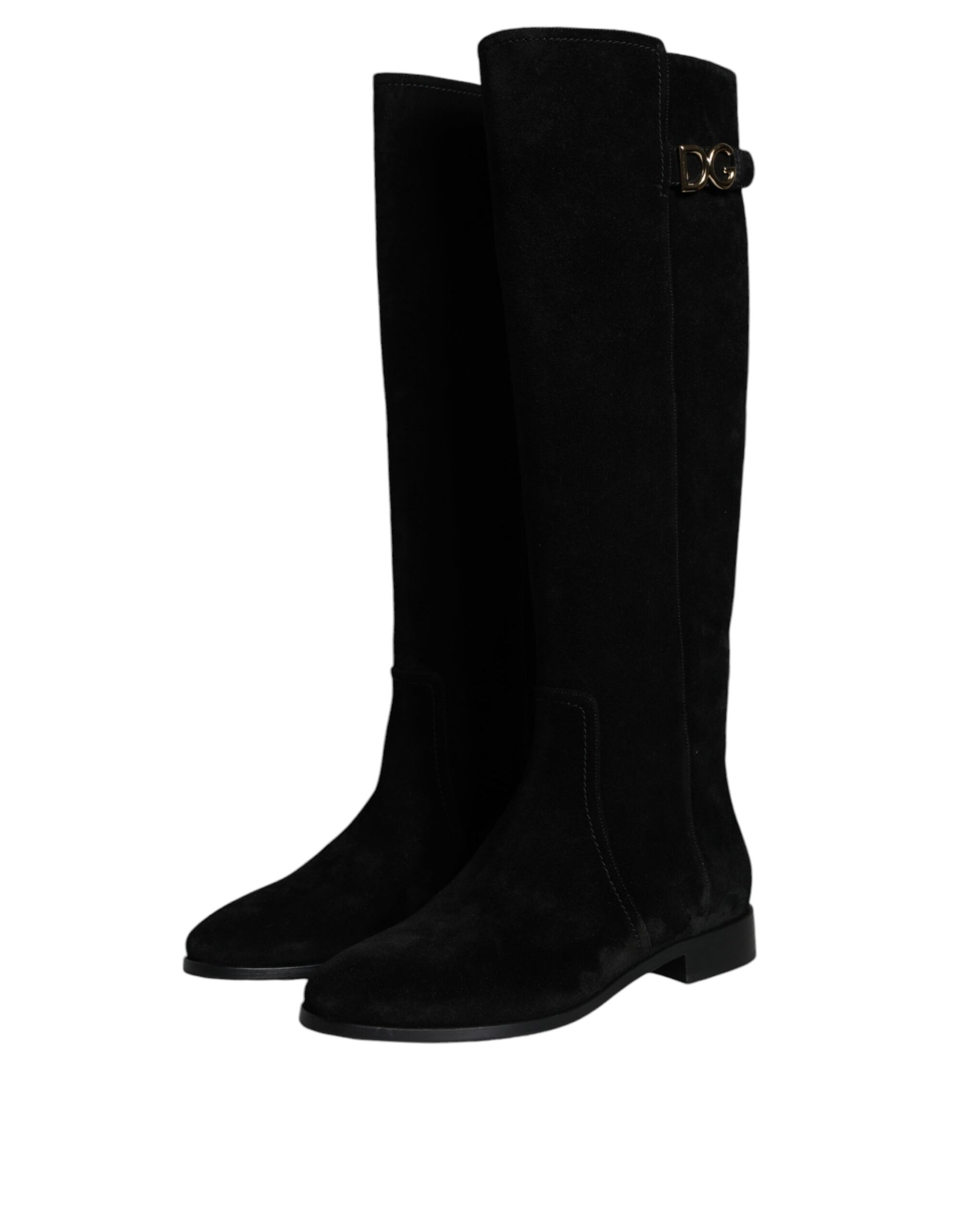 Dolce & Gabbana Black Suede Leather Knee High Boots Shoes - ACCEXO