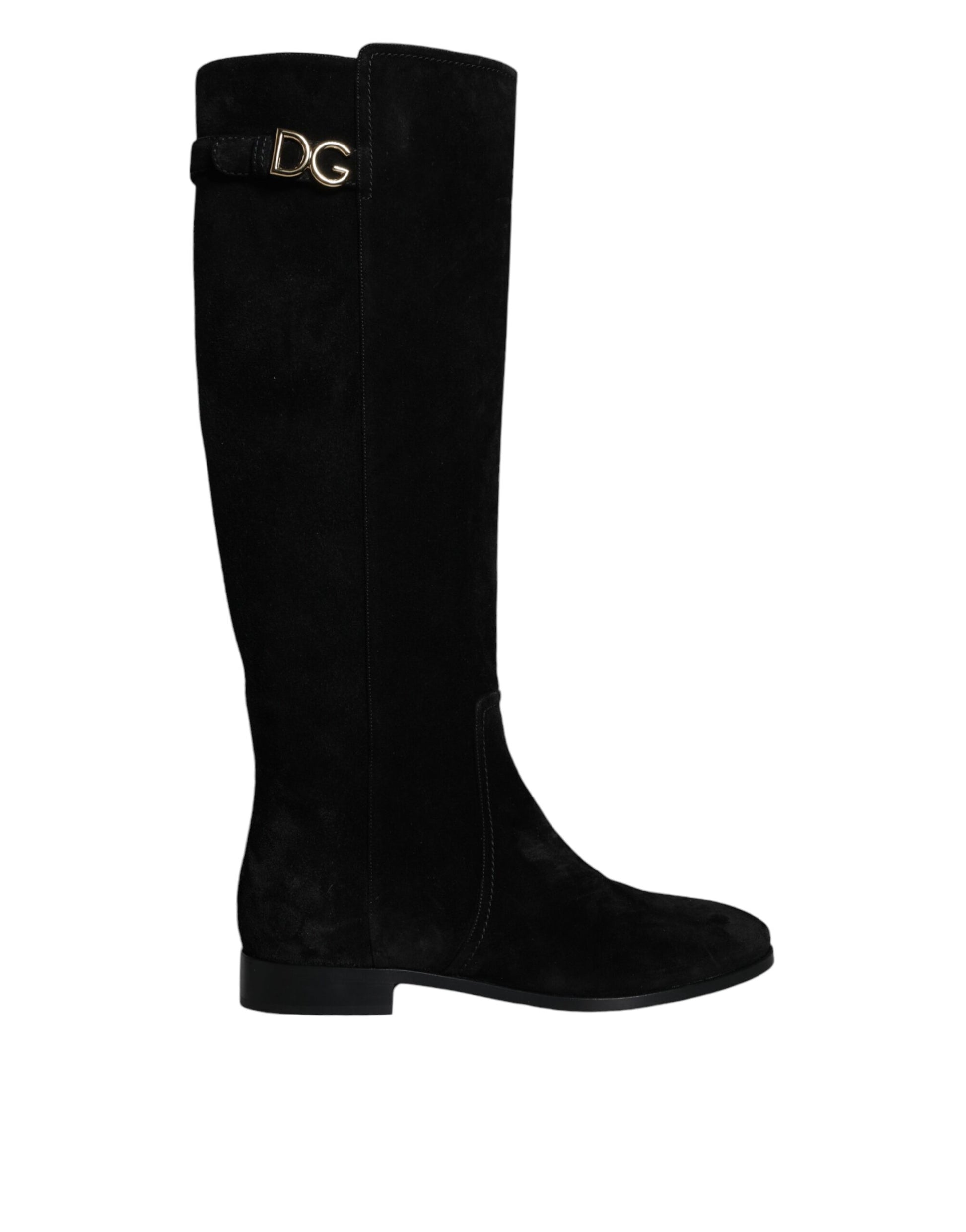 Dolce & Gabbana Black Suede Leather Knee High Boots Shoes - ACCEXO