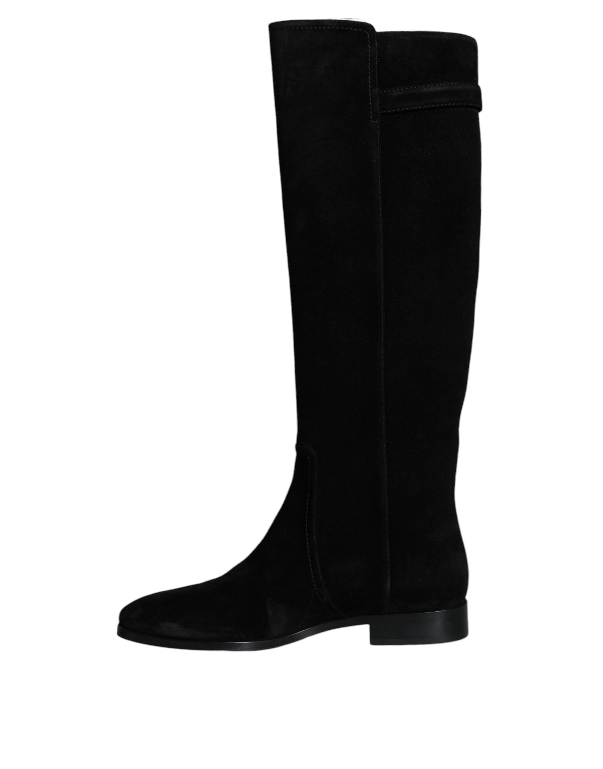 Dolce & Gabbana Black Suede Leather Knee High Boots Shoes - ACCEXO