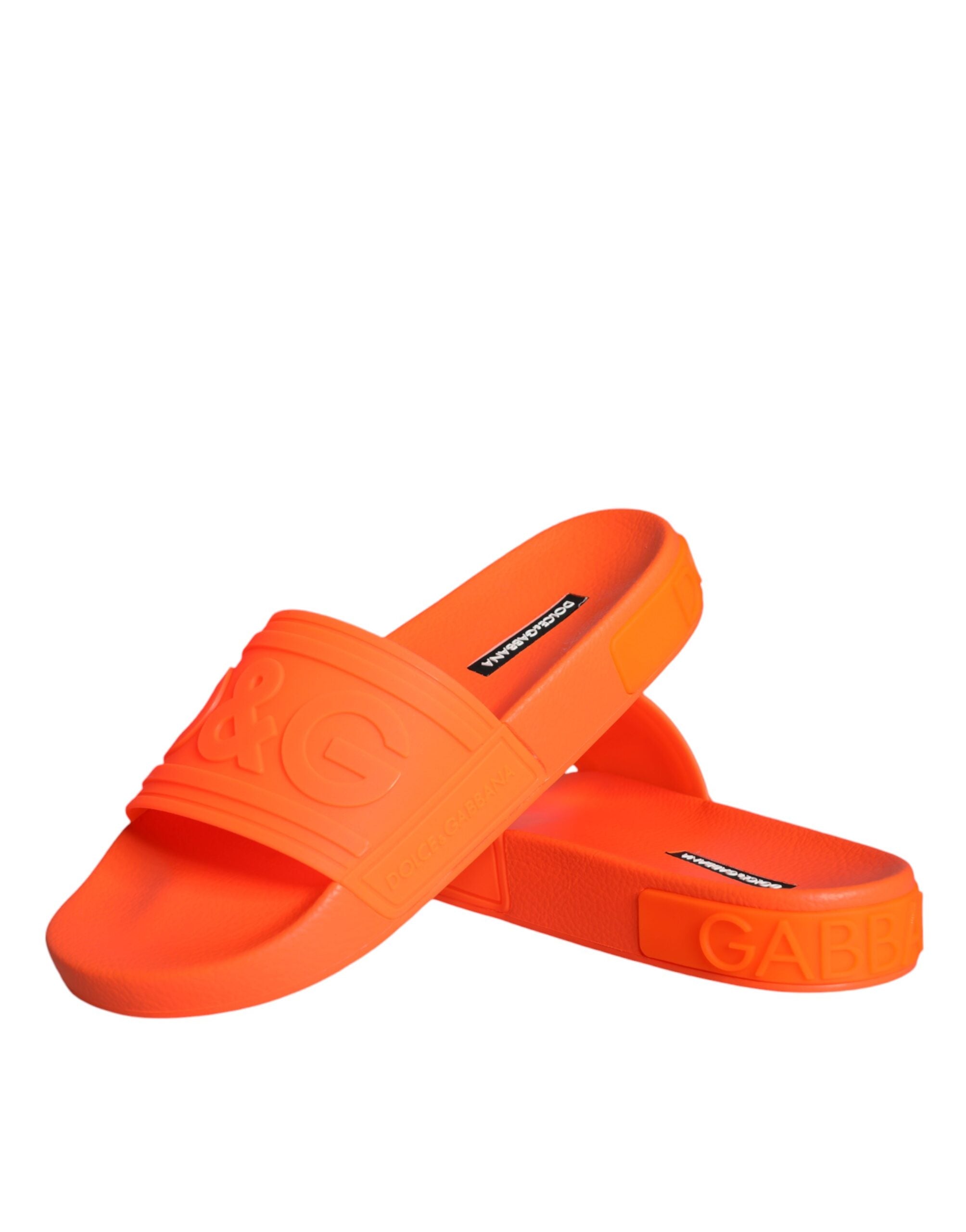 Dolce & Gabbana Orange Rubber Slides Sandals Beachwear Shoes - ACCEXO