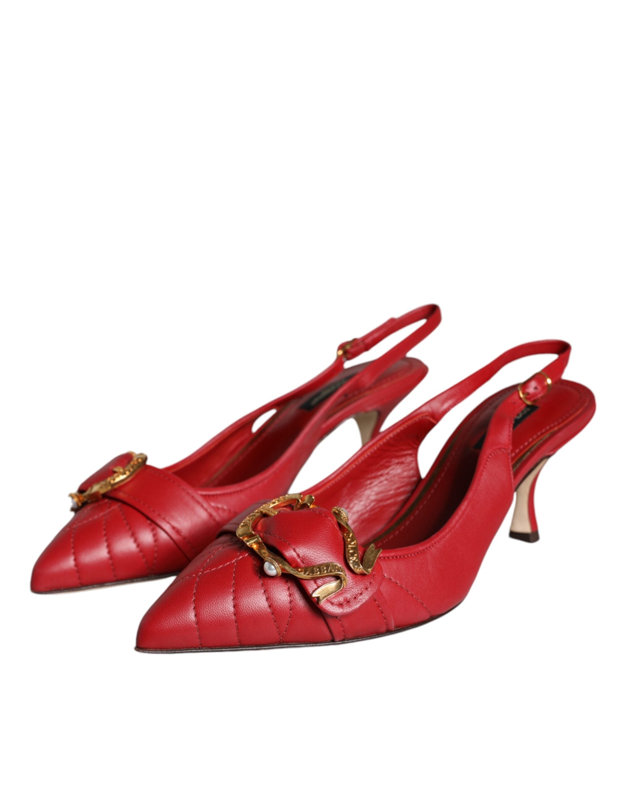 Dolce & Gabbana Red Devotion Leather Heels Slingback Shoes - ACCEXO