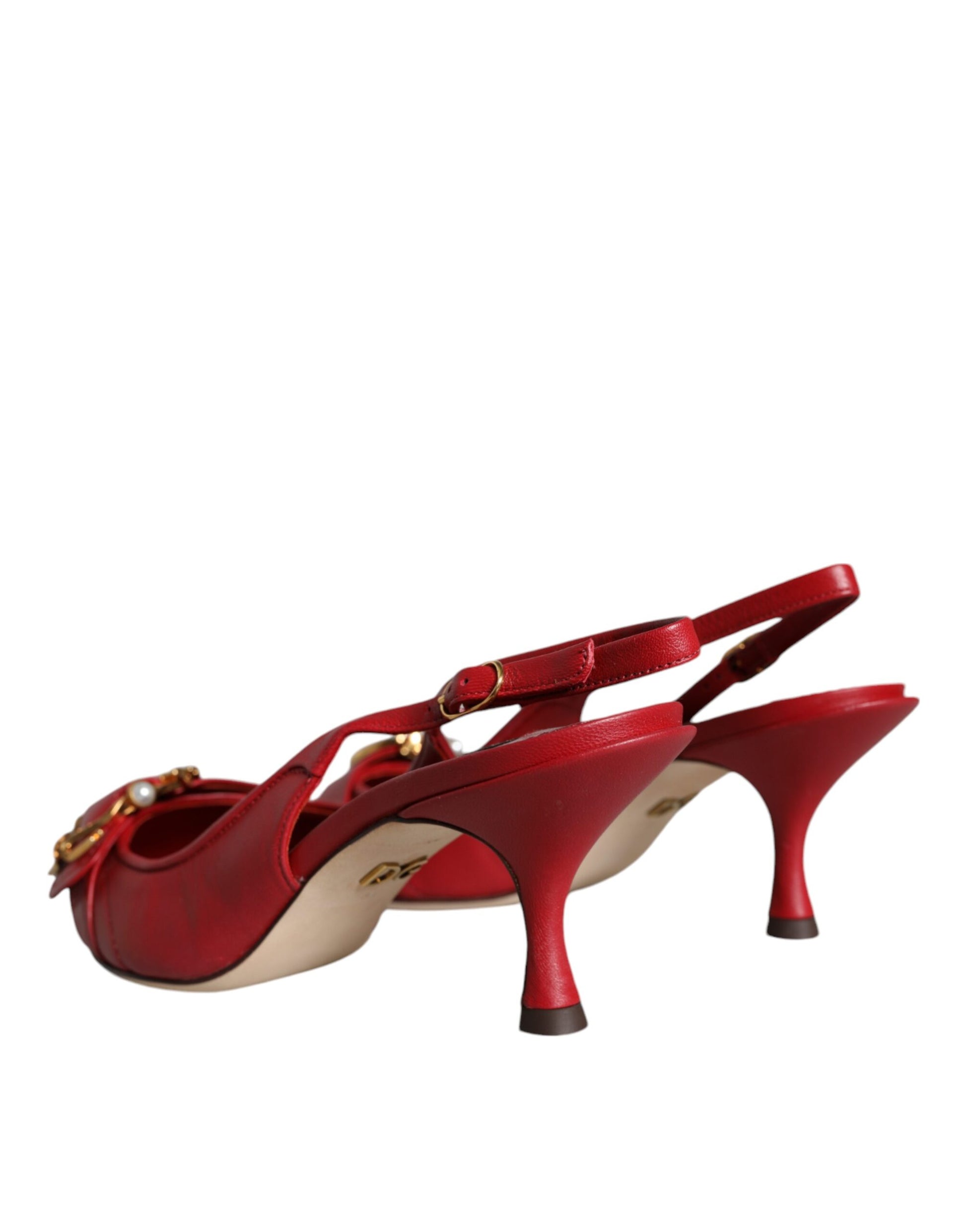 Dolce & Gabbana Red Devotion Leather Heels Slingback Shoes - ACCEXO