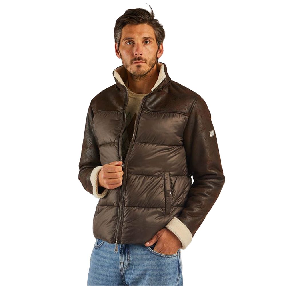 Yes Zee Brown Nylon Men's Quilted Jacket - ACCEXO