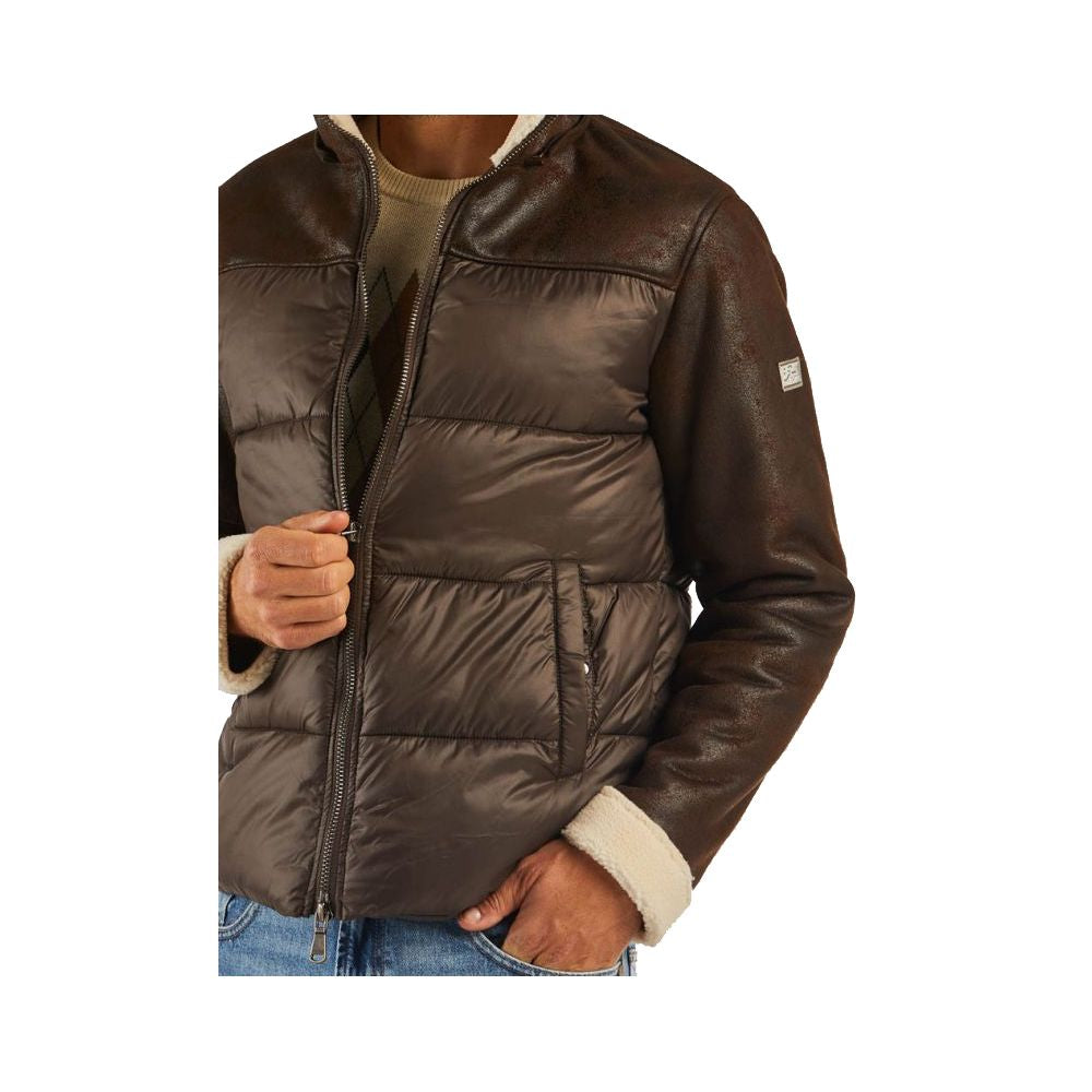 Yes Zee Brown Nylon Men's Quilted Jacket - ACCEXO