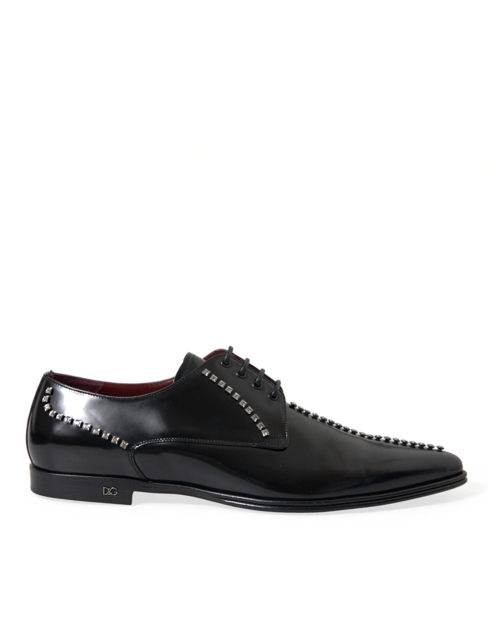 Dolce & Gabbana Black Leather Crystal Dress Formal Shoes - ACCEXO