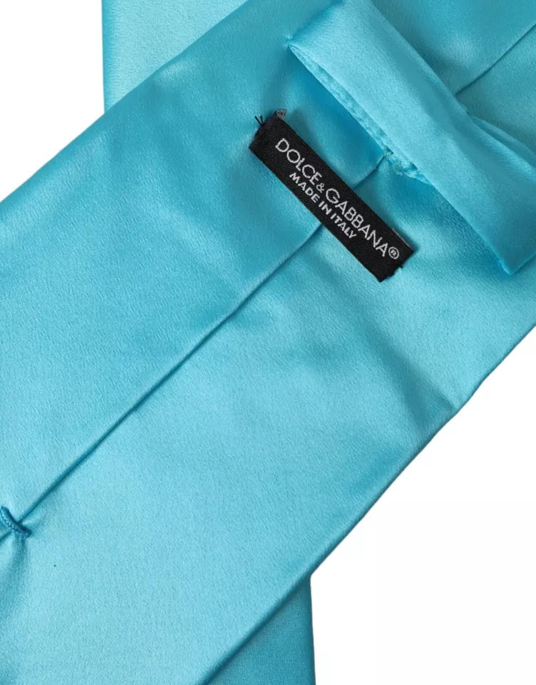 Dolce & Gabbana Light Blue Satin Silk Wide Adjustable Men Tie - ACCEXO