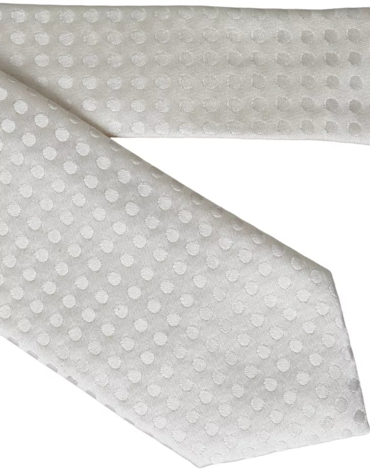 Dolce & Gabbana White Dotted Silk Classic Adjustable Men Tie - ACCEXO