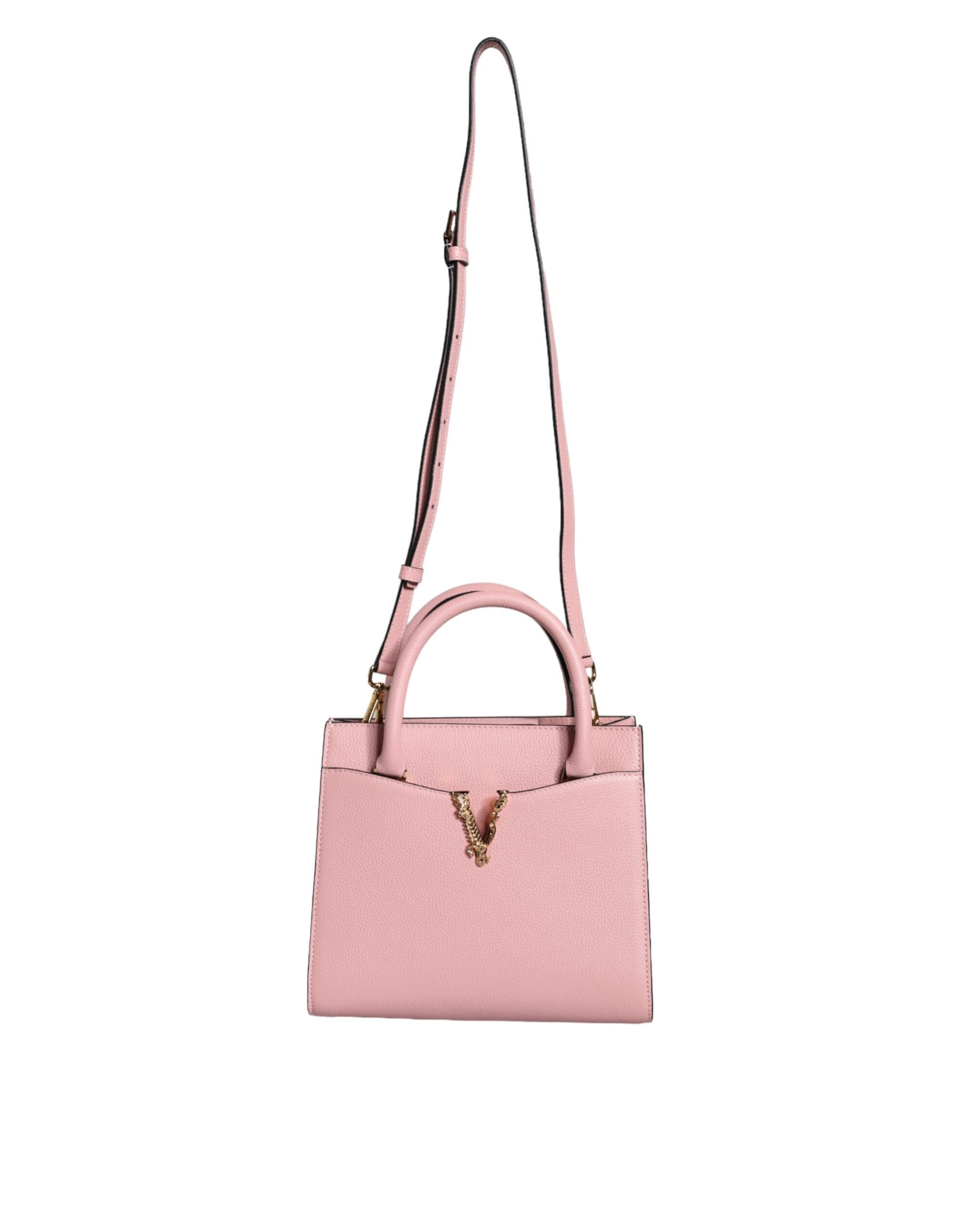 Versace Pink Small Top Handle Grainy Calf Leather Crossbody Bag - ACCEXO