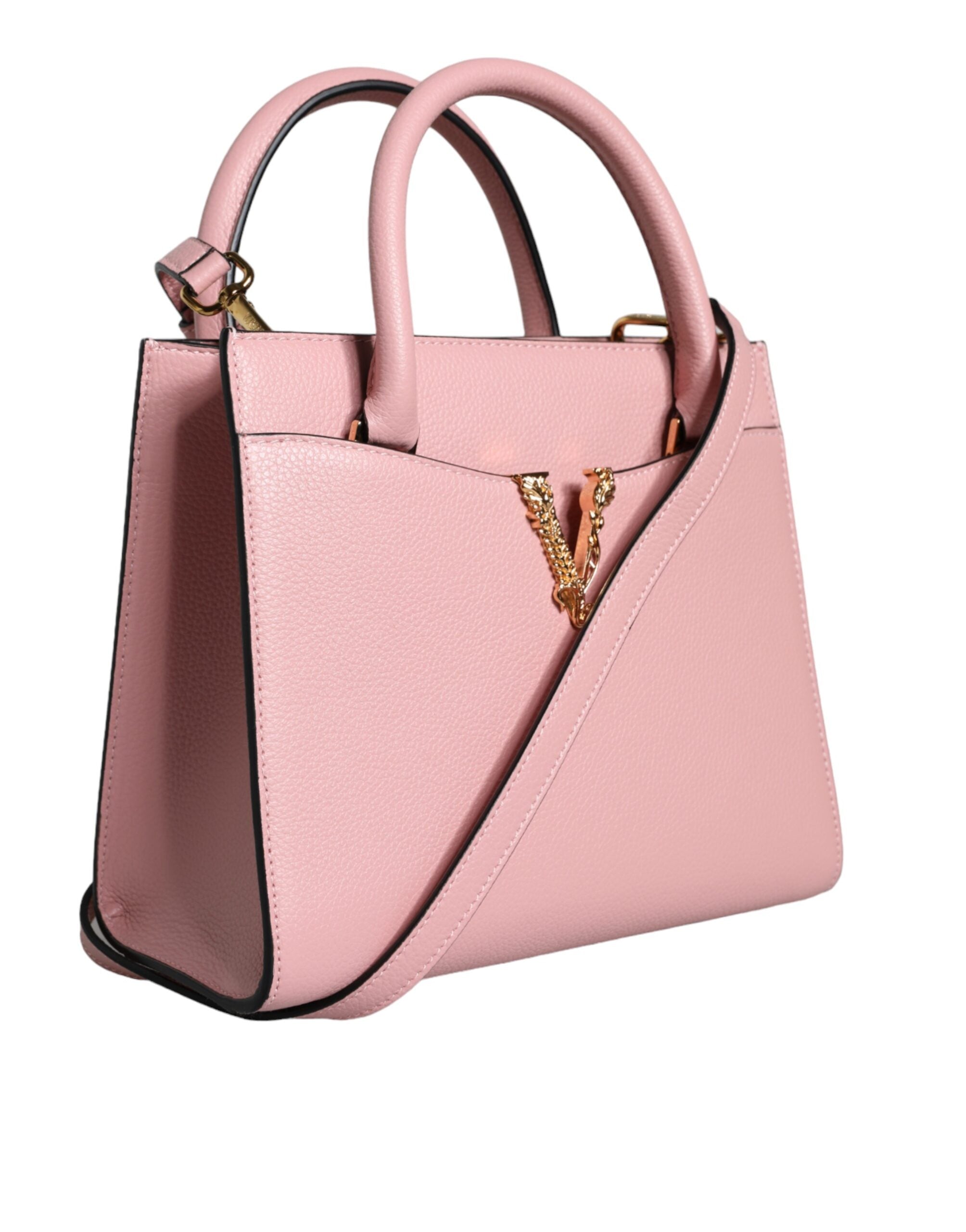 Versace Pink Small Top Handle Grainy Calf Leather Crossbody Bag - ACCEXO