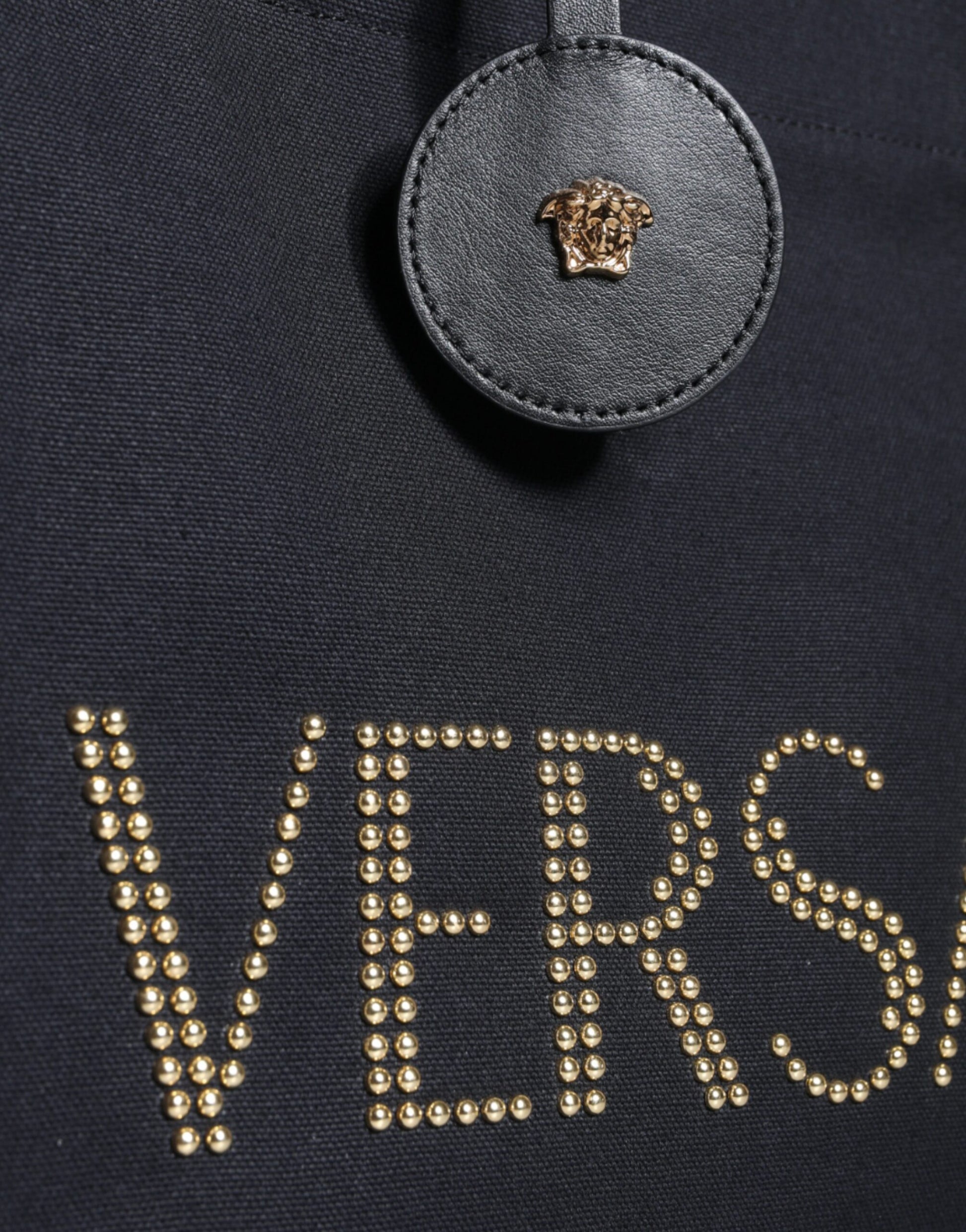 Versace Black Top Handle Canvas Leather Logo Crossbody Tote Bag - ACCEXO