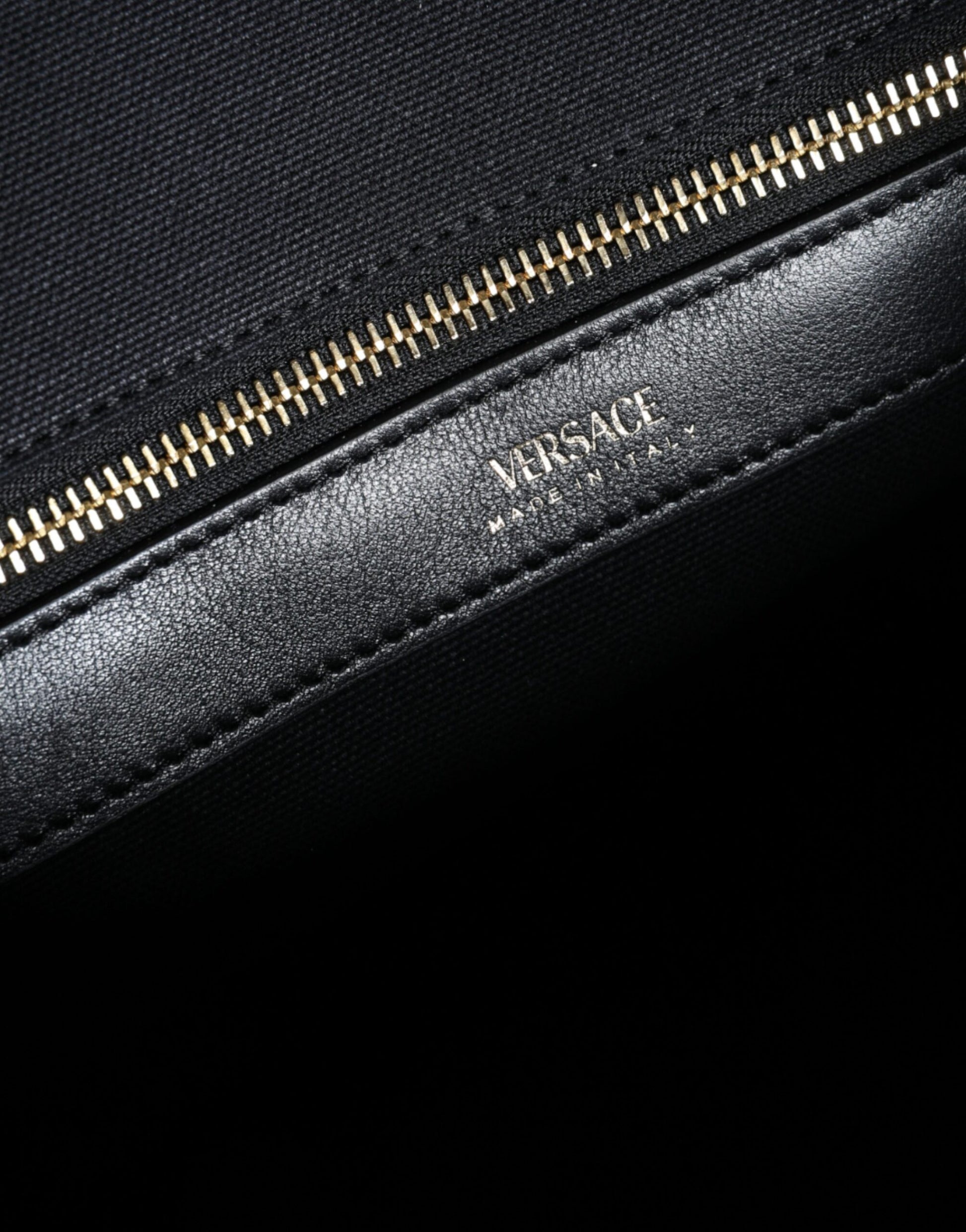 Versace Black Top Handle Canvas Leather Logo Crossbody Tote Bag - ACCEXO