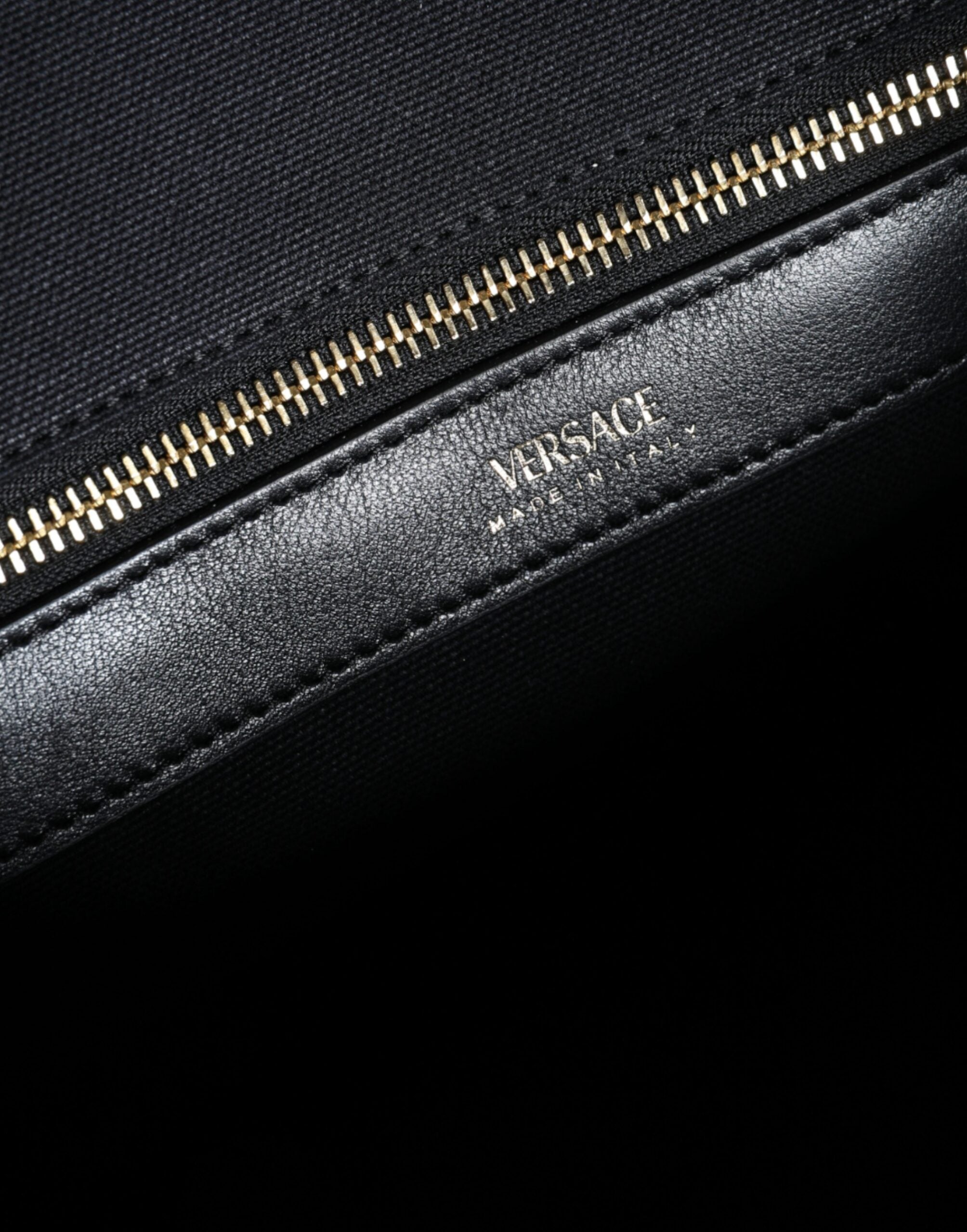 Versace Black Top Handle Canvas Leather Logo Crossbody Tote Bag - ACCEXO