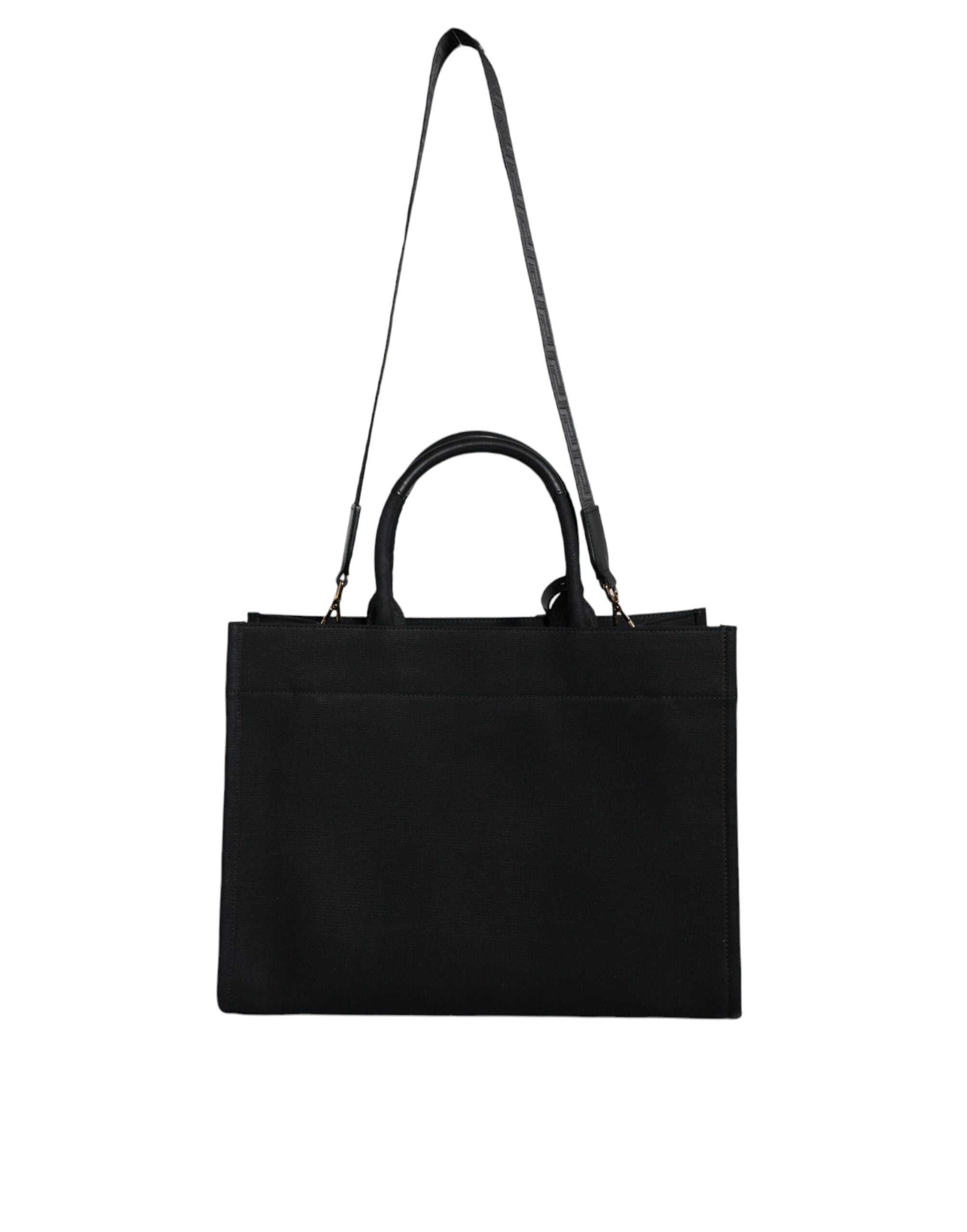 Versace Black Top Handle Canvas Leather Logo Crossbody Tote Bag - ACCEXO