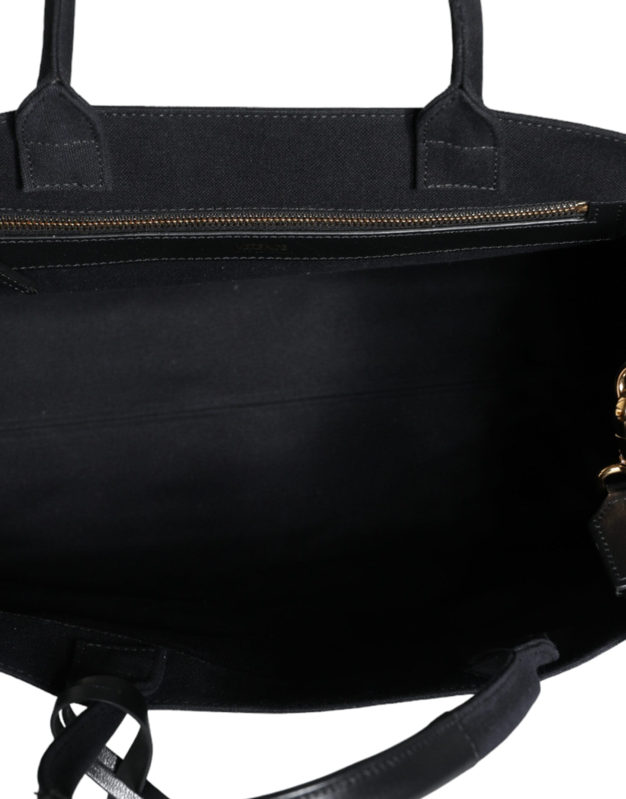 Versace Black Top Handle Canvas Leather Logo Crossbody Tote Bag - ACCEXO