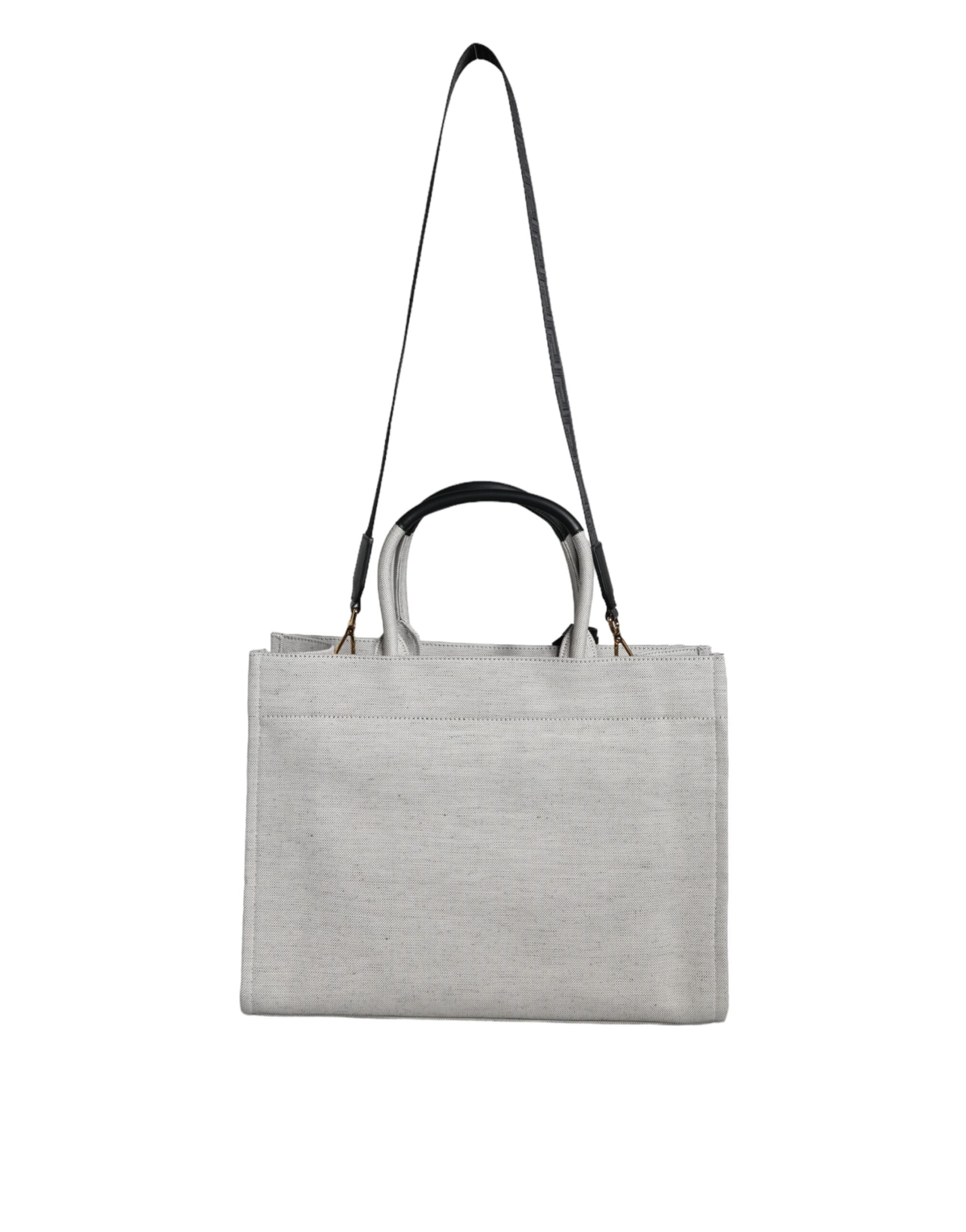 Versace White Top Handle Canvas Leather Logo Crossbody Tote Bag - ACCEXO