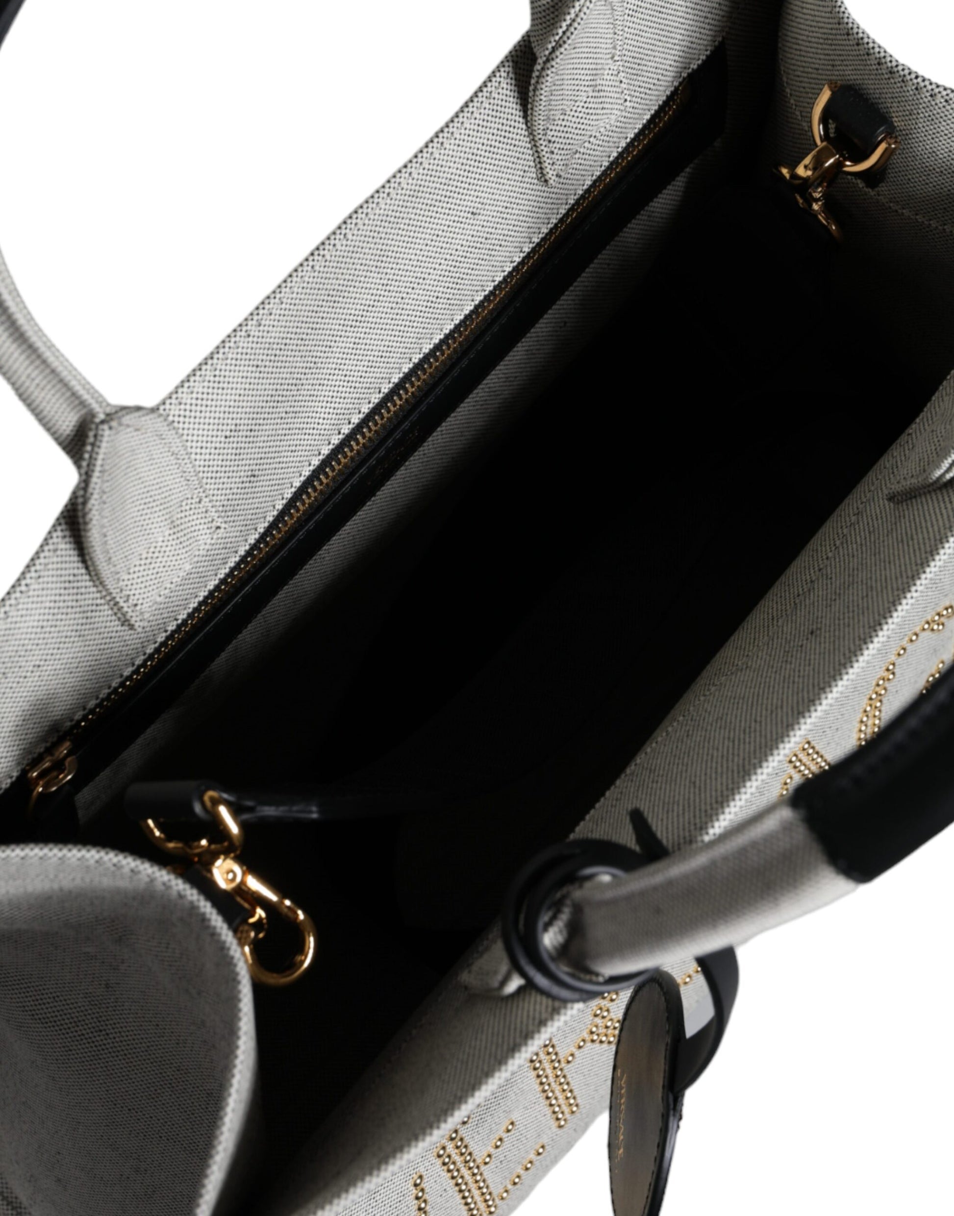 Versace White Top Handle Canvas Leather Logo Crossbody Tote Bag - ACCEXO