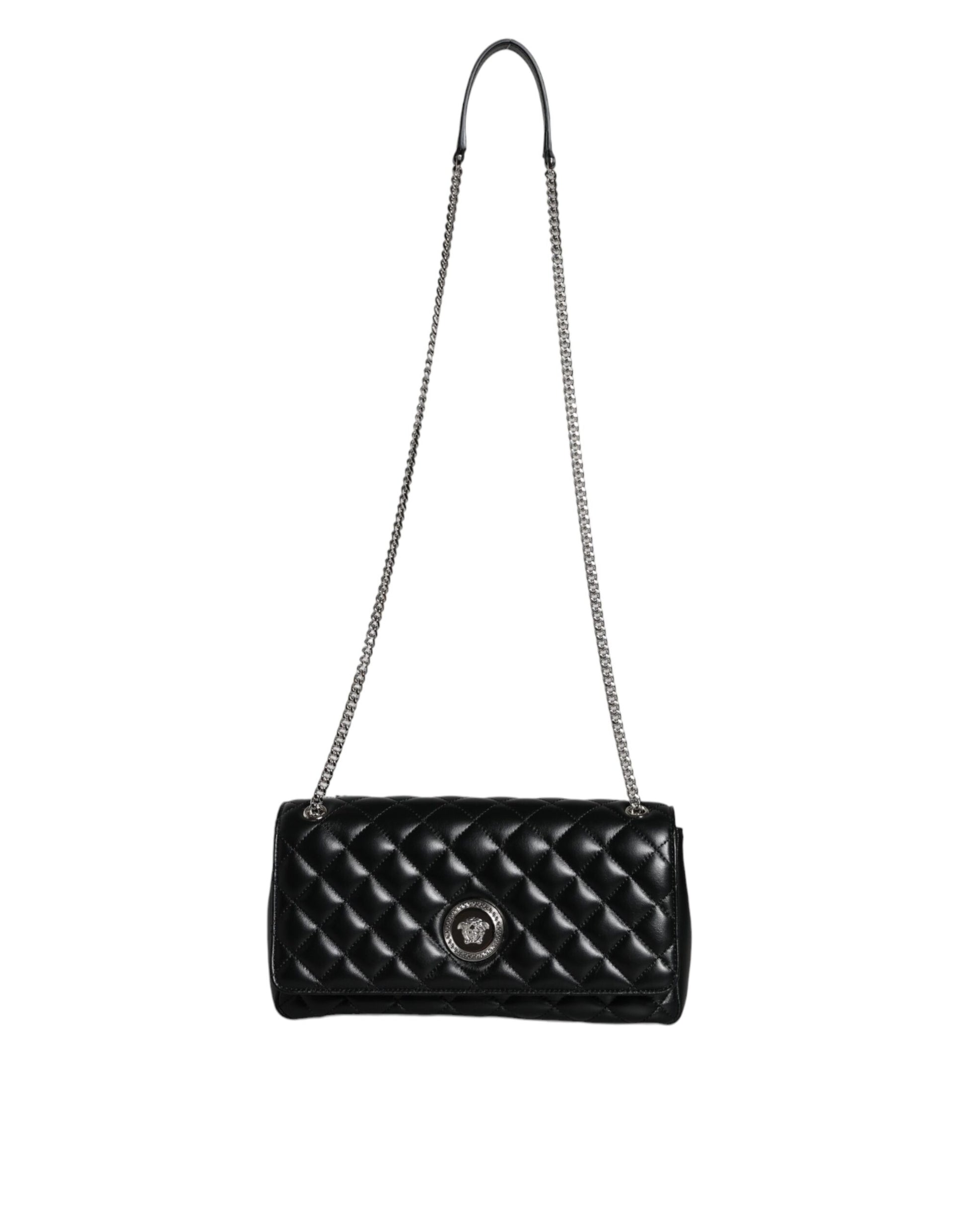 Versace Black Quilted Lambskin Leather Crossbody Shoulder Bag - ACCEXO