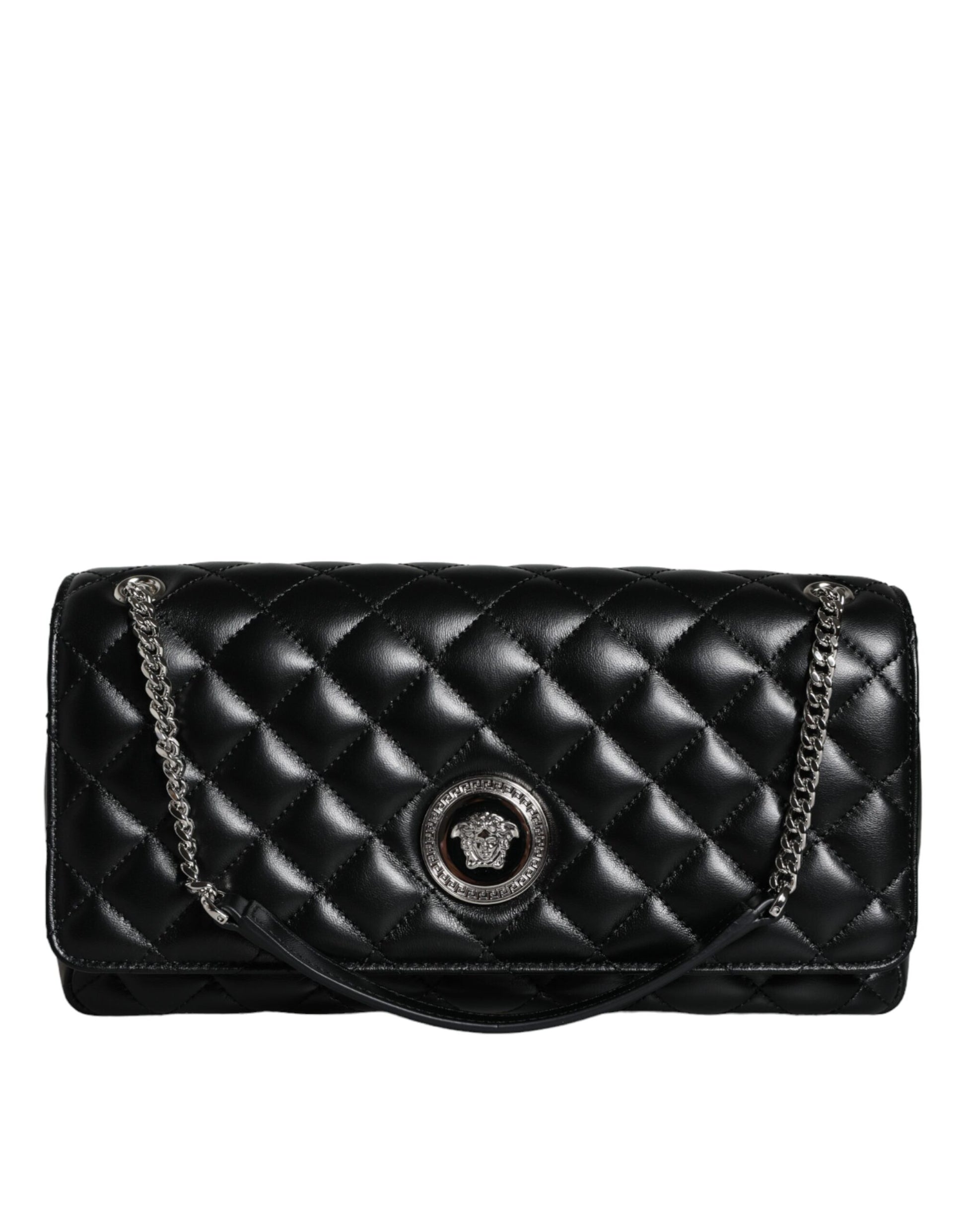 Versace Black Quilted Lambskin Leather Crossbody Shoulder Bag - ACCEXO