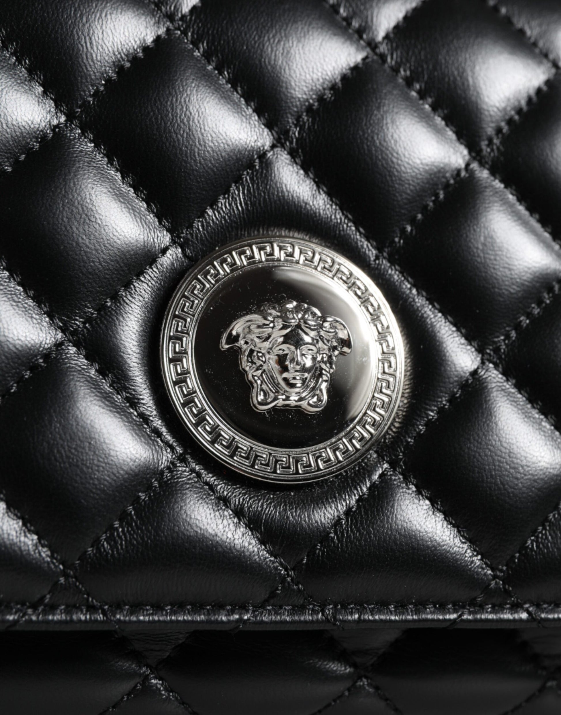 Versace Black Quilted Lambskin Leather Crossbody Shoulder Bag - ACCEXO