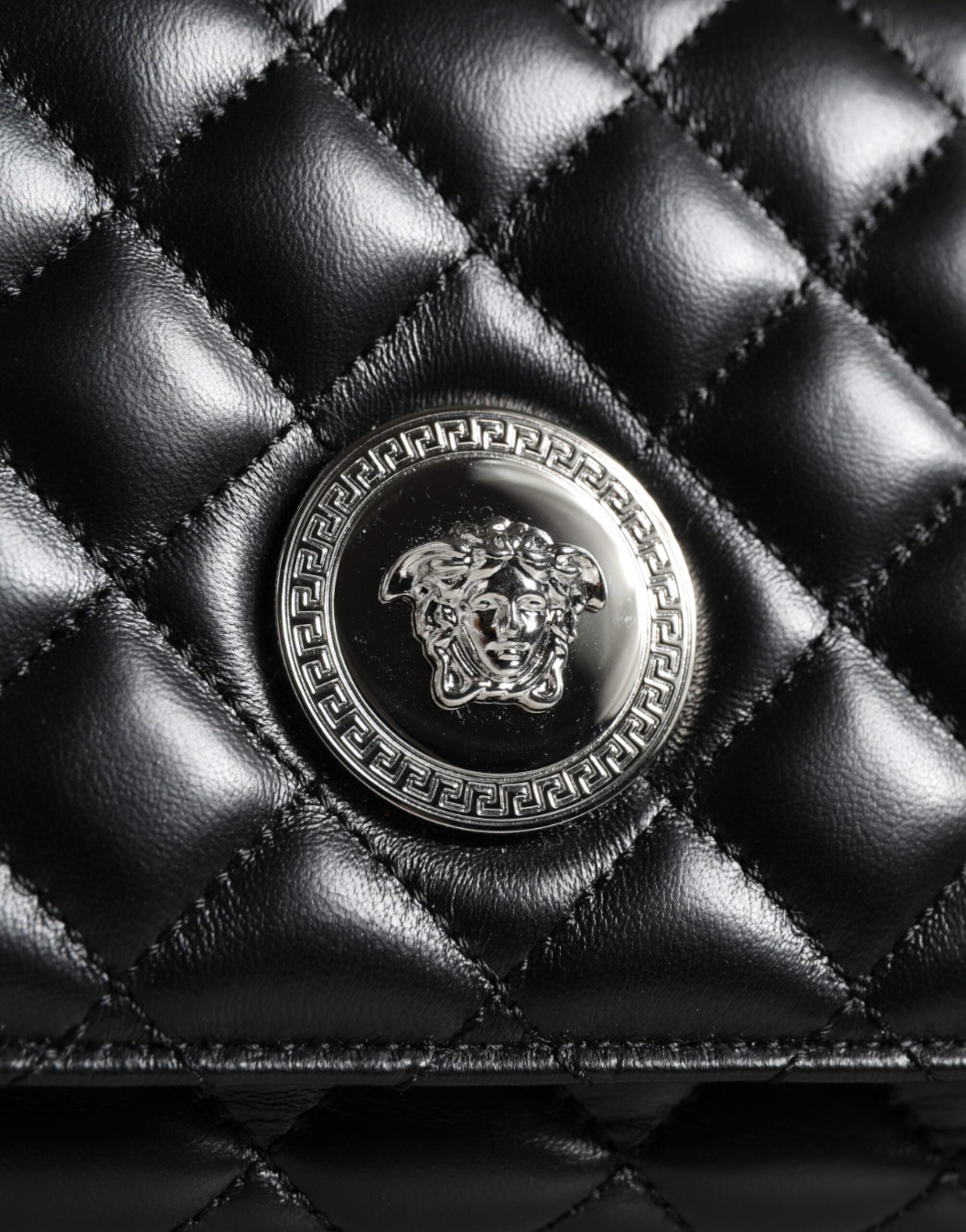 Versace Black Quilted Lambskin Leather Crossbody Shoulder Bag - ACCEXO