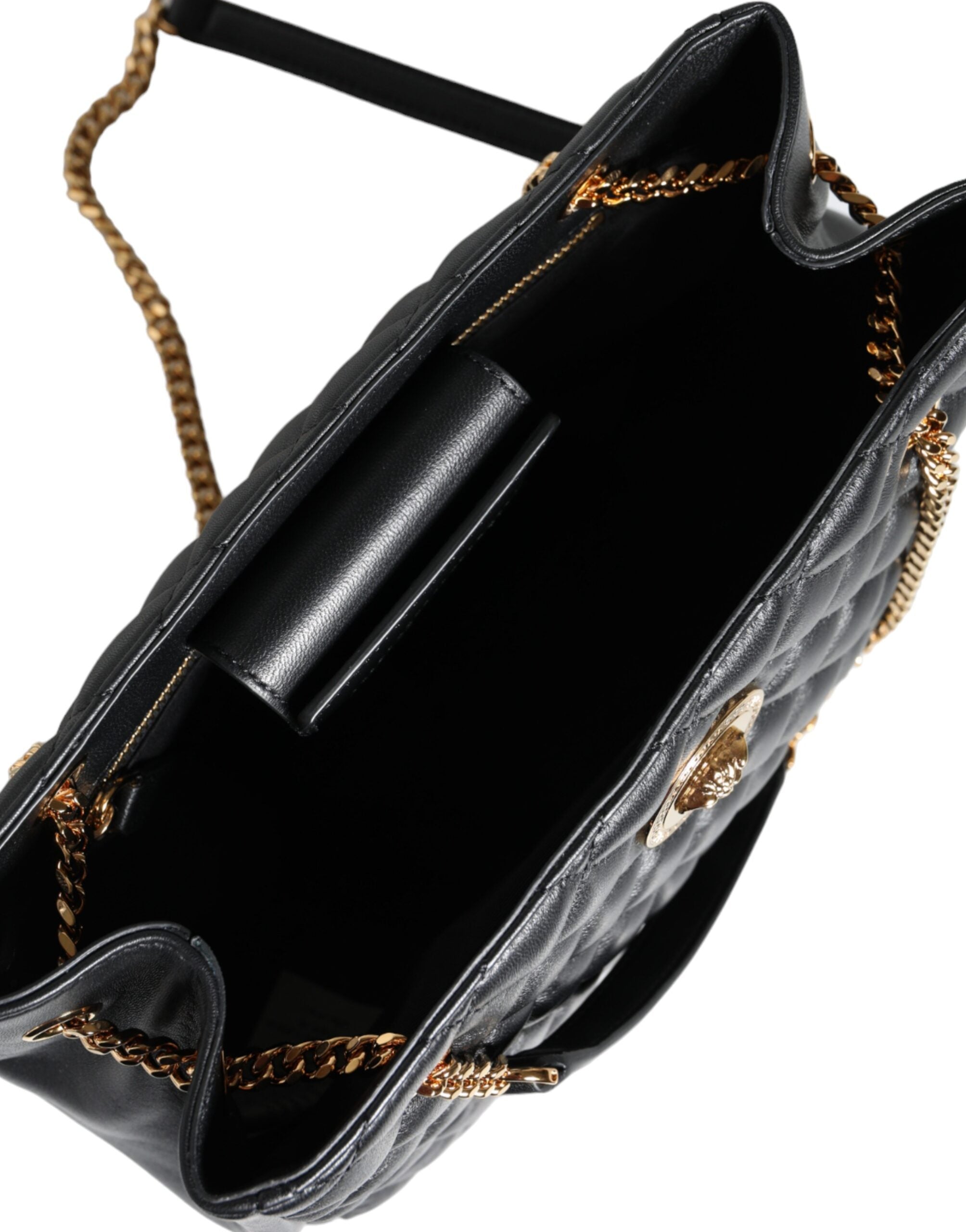 Versace Black Quilted Nappa Leather Shoulder Chain Strap Bag - ACCEXO