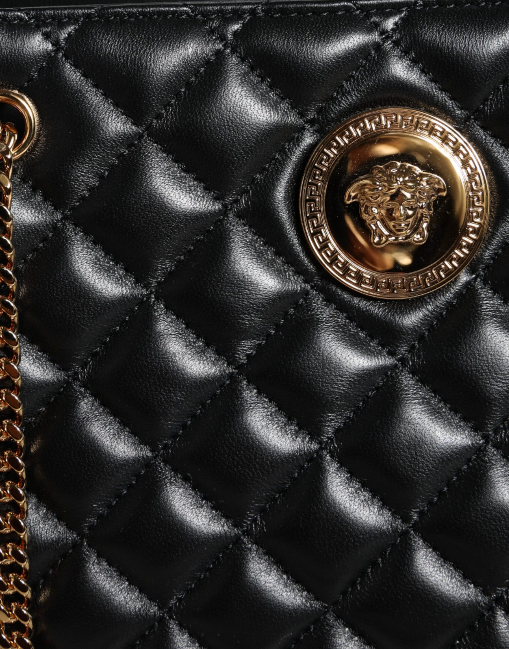 Versace Black Quilted Nappa Leather Shoulder Chain Strap Bag - ACCEXO