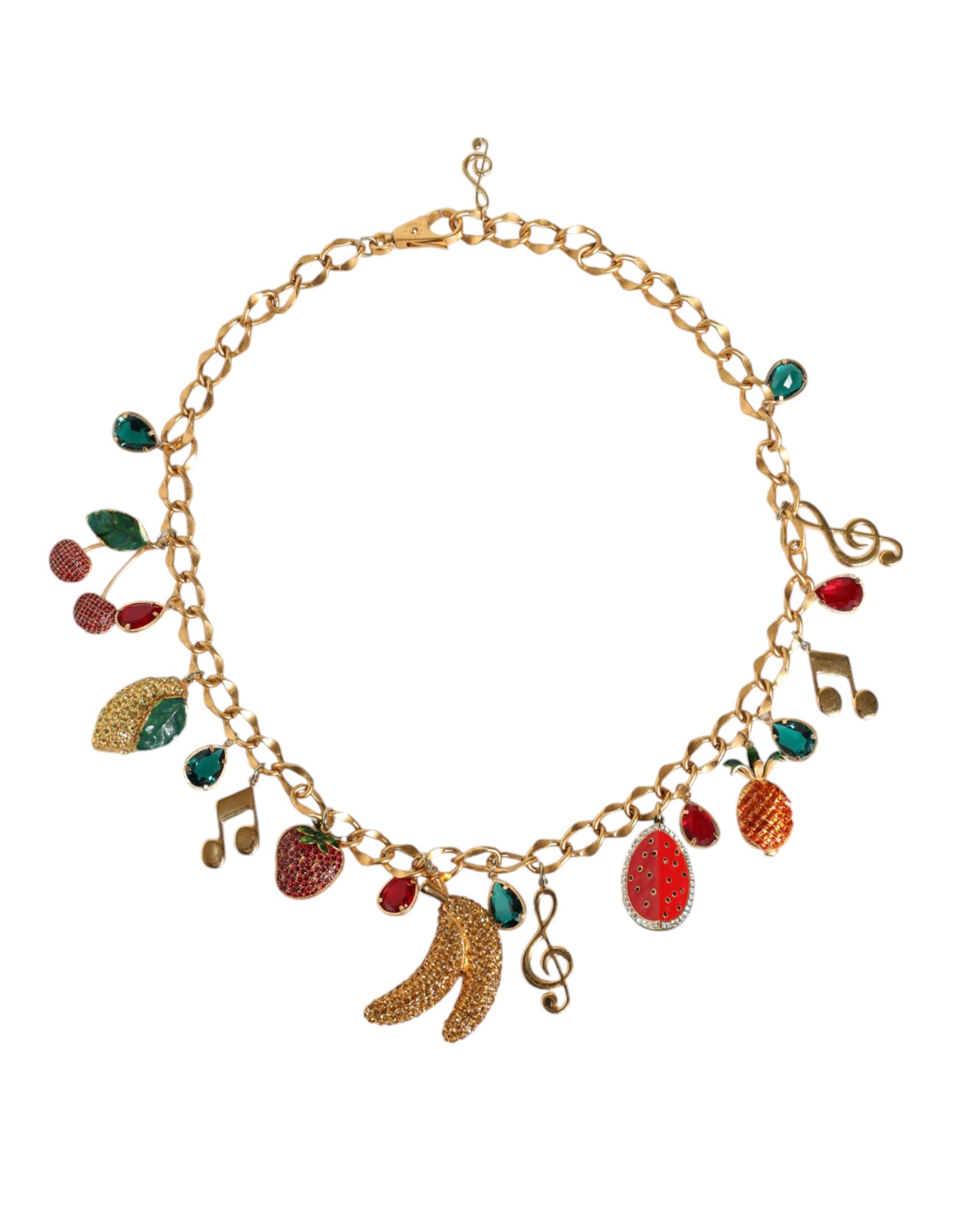 Dolce & Gabbana Gold Tone Brass Fruity Crystal Embellished Waist Chain Belt - ACCEXO