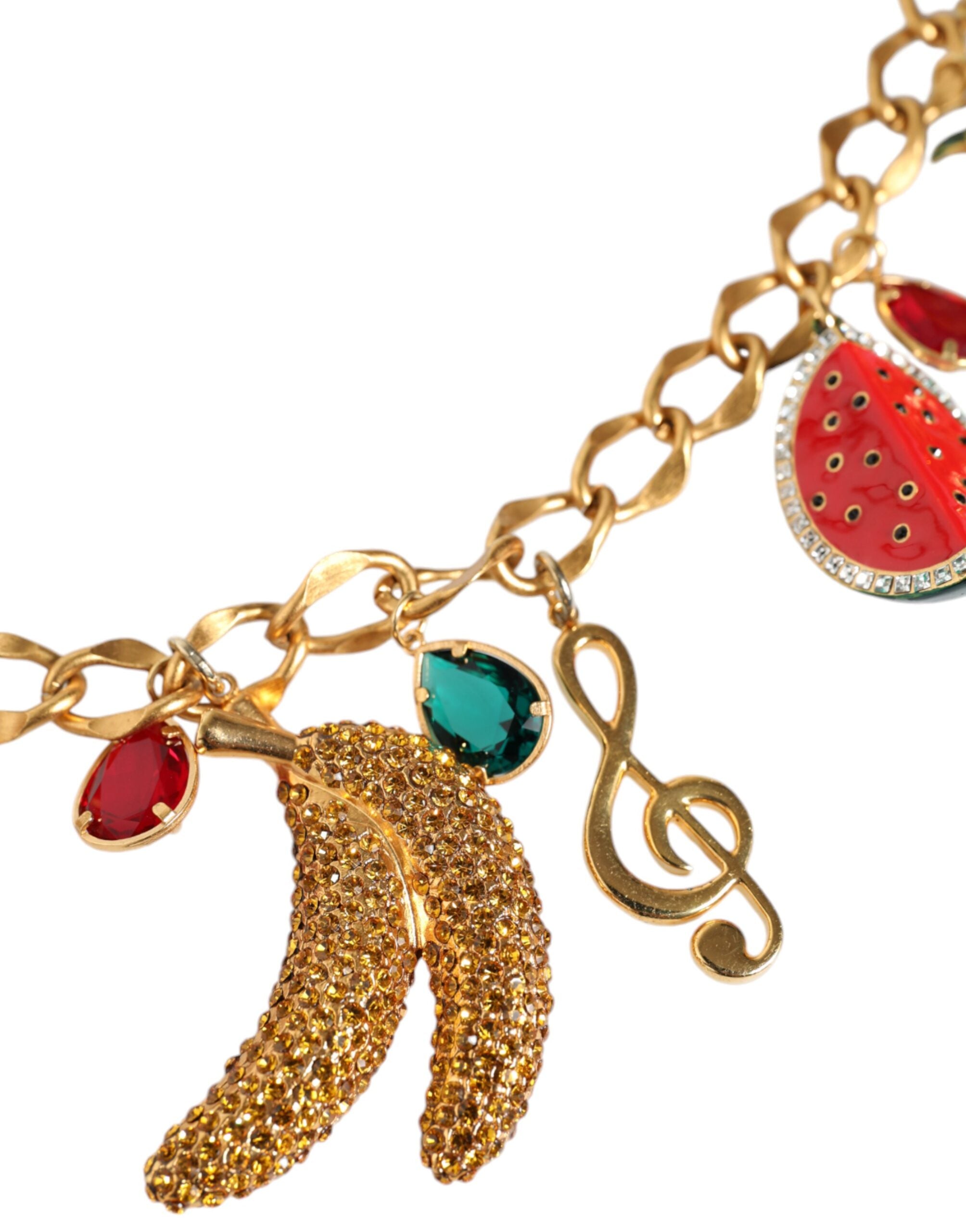 Dolce & Gabbana Gold Tone Brass Fruity Crystal Embellished Waist Chain Belt - ACCEXO